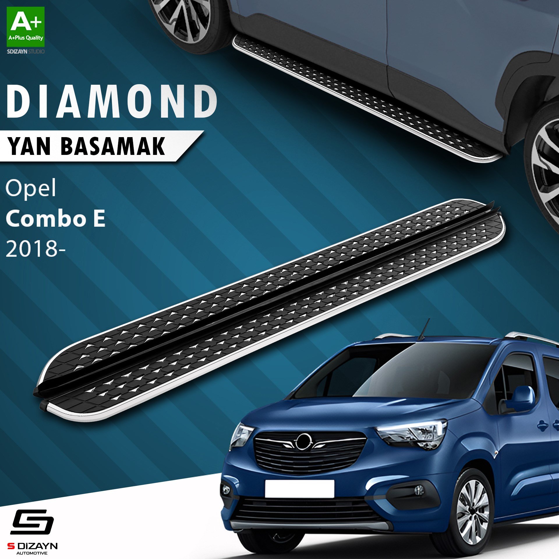 S-Dizayn Opel Combo E Diamond Krom Yan Basamak 203 Cm 2018 Üzeri A+ Kalite