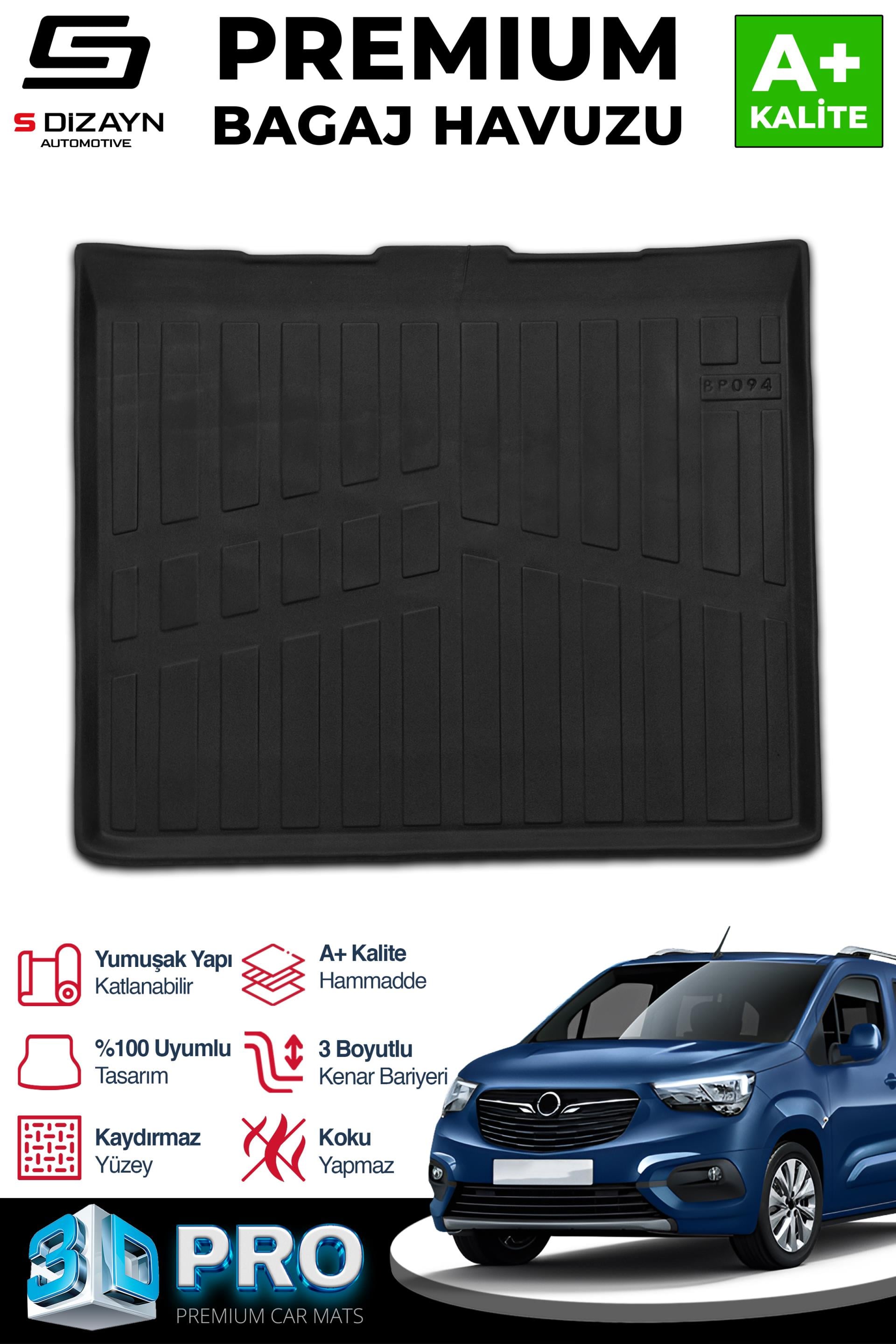 S-Dizayn Opel Combo E Seperatörsüz 3D Pro Bagaj Havuzu 2019 Üzeri A+ Kalite