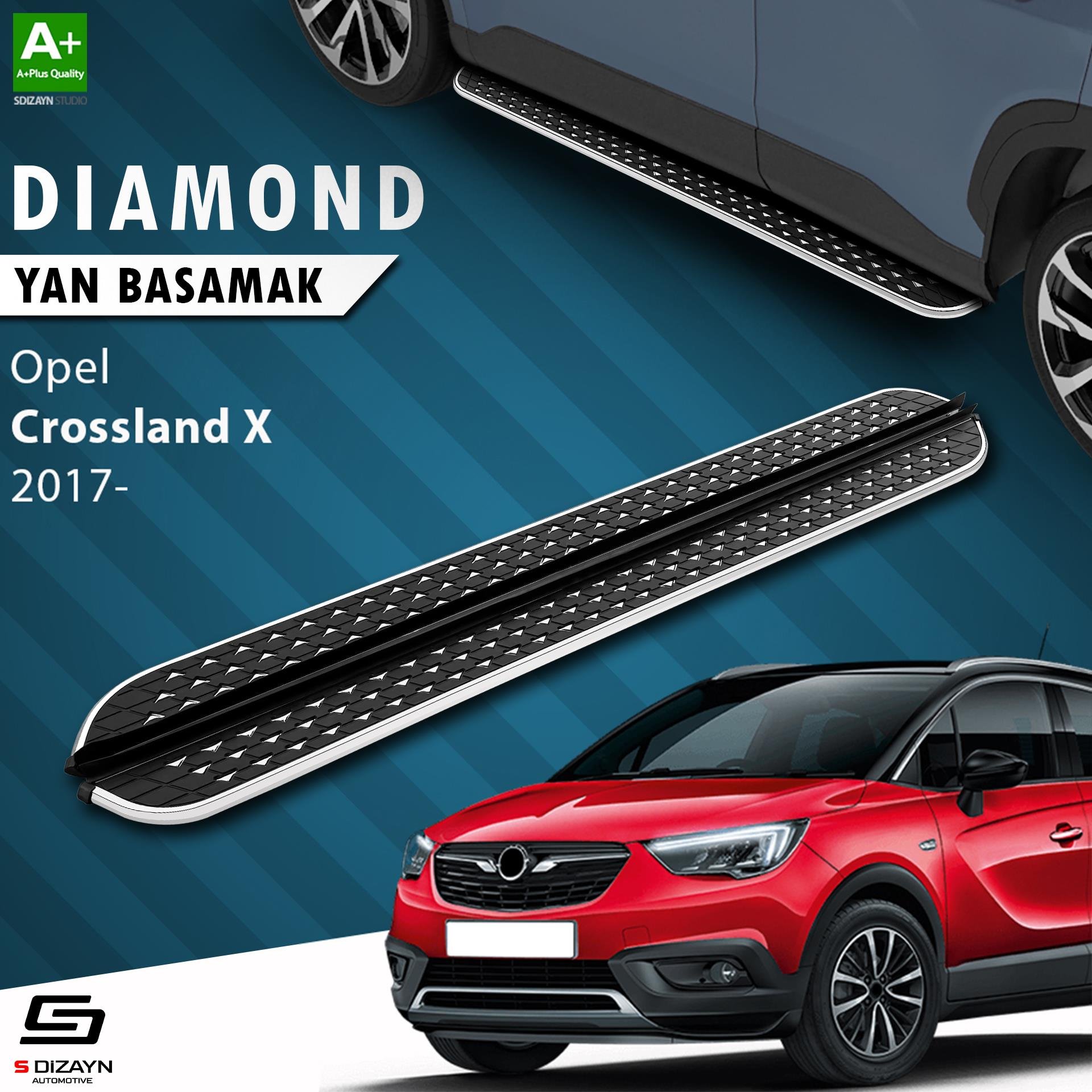 S-Dizayn Opel Crossland X Diamond Krom Yan Basamak 173 Cm 2017 Üzeri A+ Kalite
