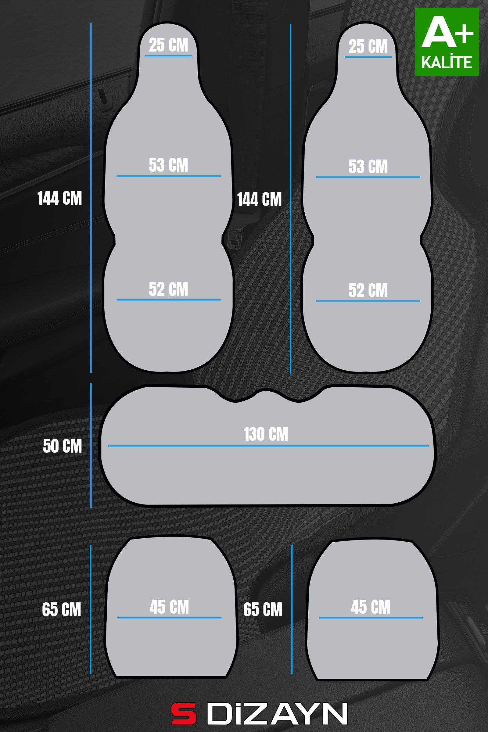 S-Dizayn Oto Koltuk Koruyucu Kılıf Set Siyah Universal 2+3 Parça Ön Arka