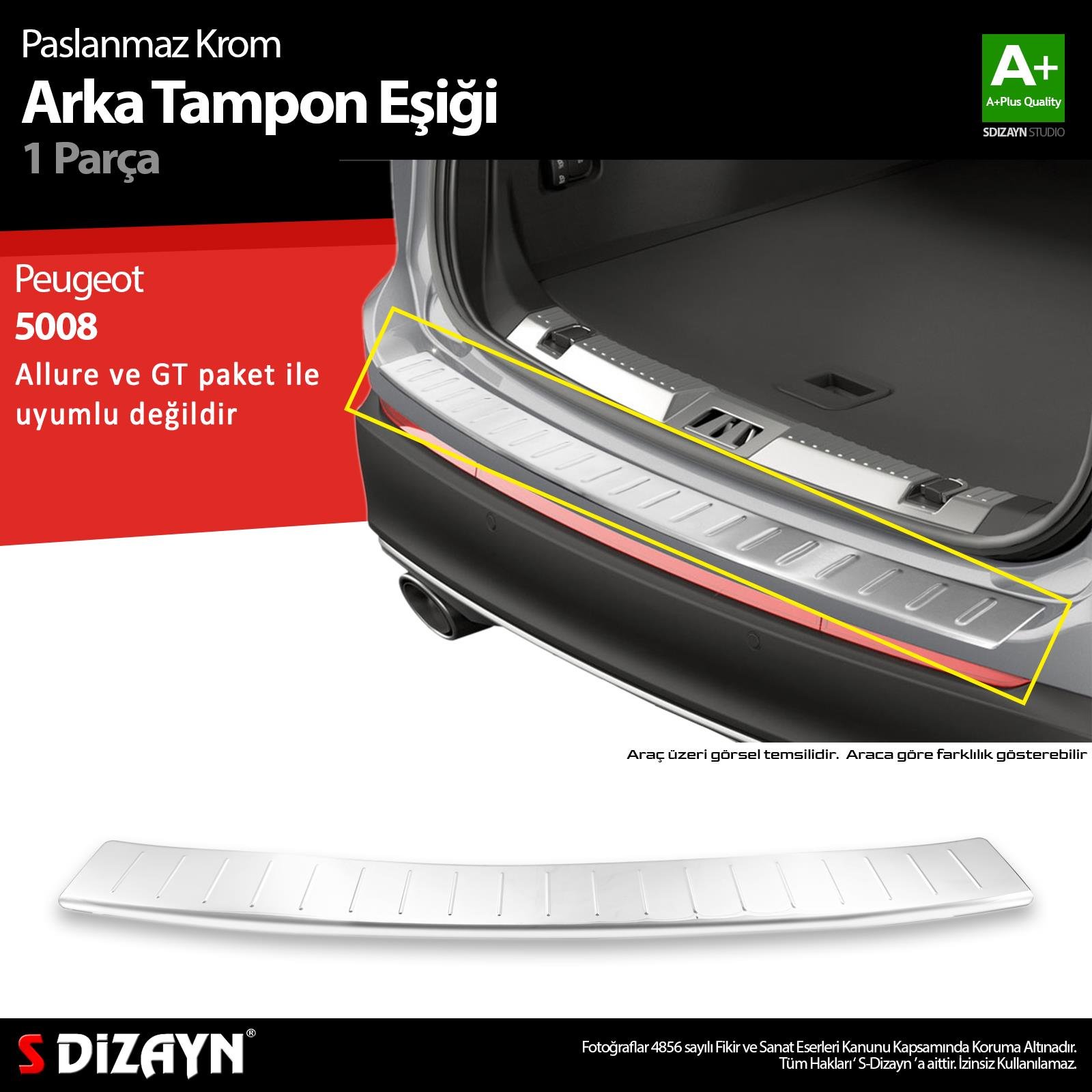 S-Dizayn Peugeot 5008 2 Krom Arka Tampon Eşiği 2017-2020 A+ Kalite