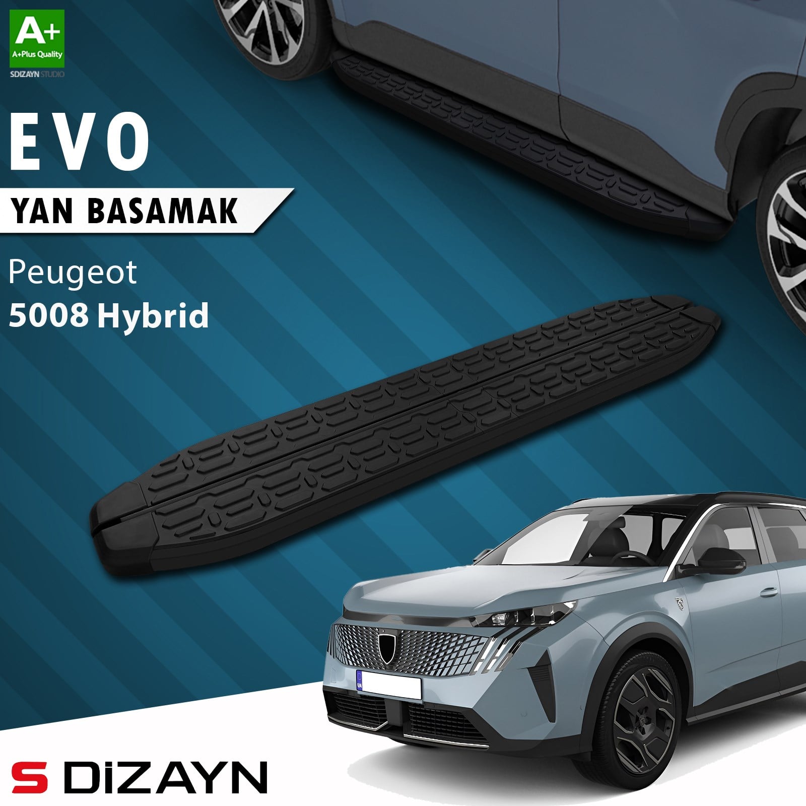 S-Dizayn Peugeot 5008 3 Hybrid Evo Siyah Yan Basamak 183 Cm 2024 Üzeri A+ Kalite