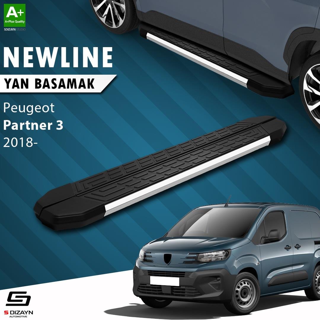 S-Dizayn Peugeot Partner 3 Uzun Şase NewLine Krom Yan Basamak 213 Cm 2018 Üzeri A+ Kalite
