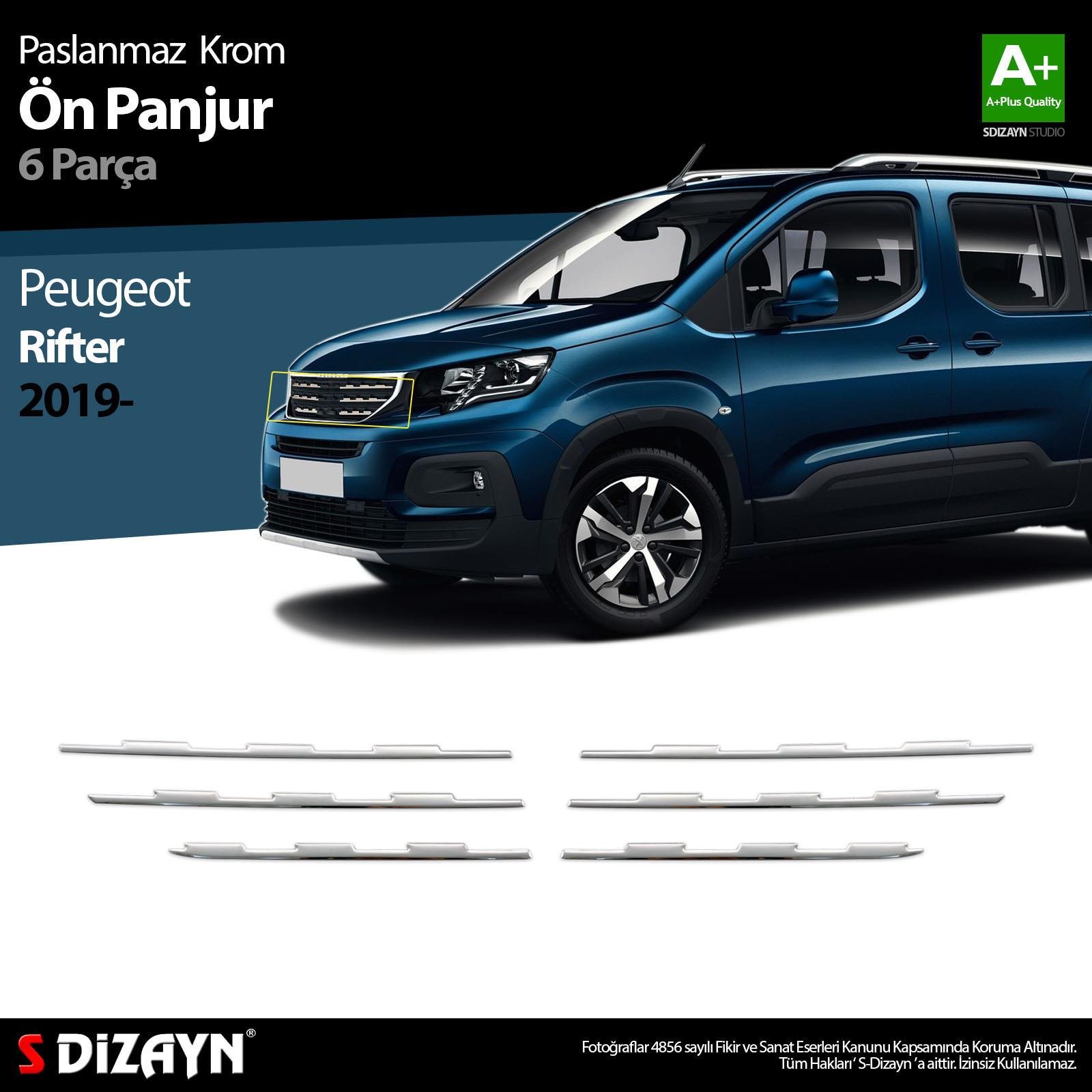 S-Dizayn Peugeot Rifter Krom Ön Panjur 6 Prç. 2019-2023