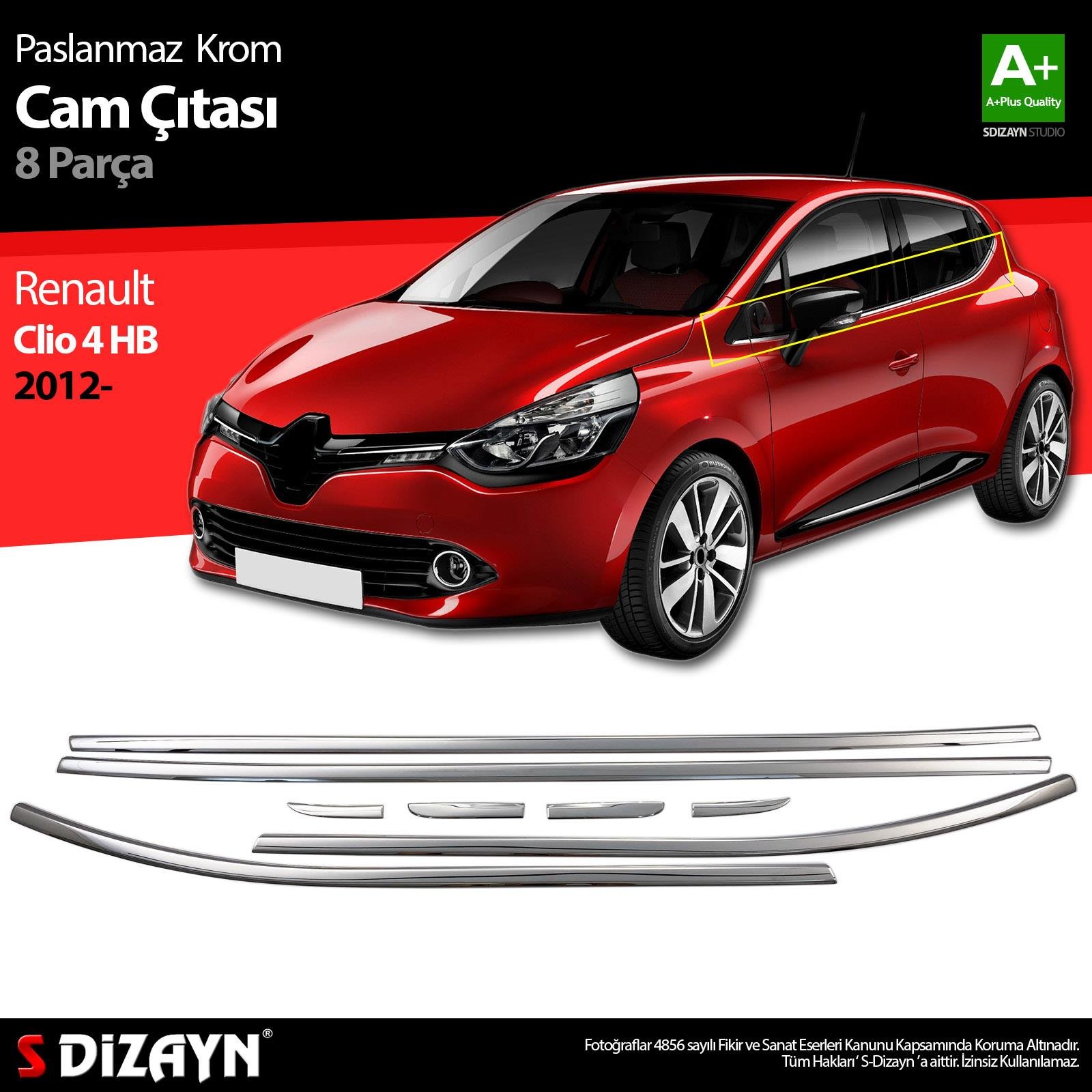 S-Dizayn Renault Clio 4 HB Krom Cam Çıtası 8 Prç. 2012-2019