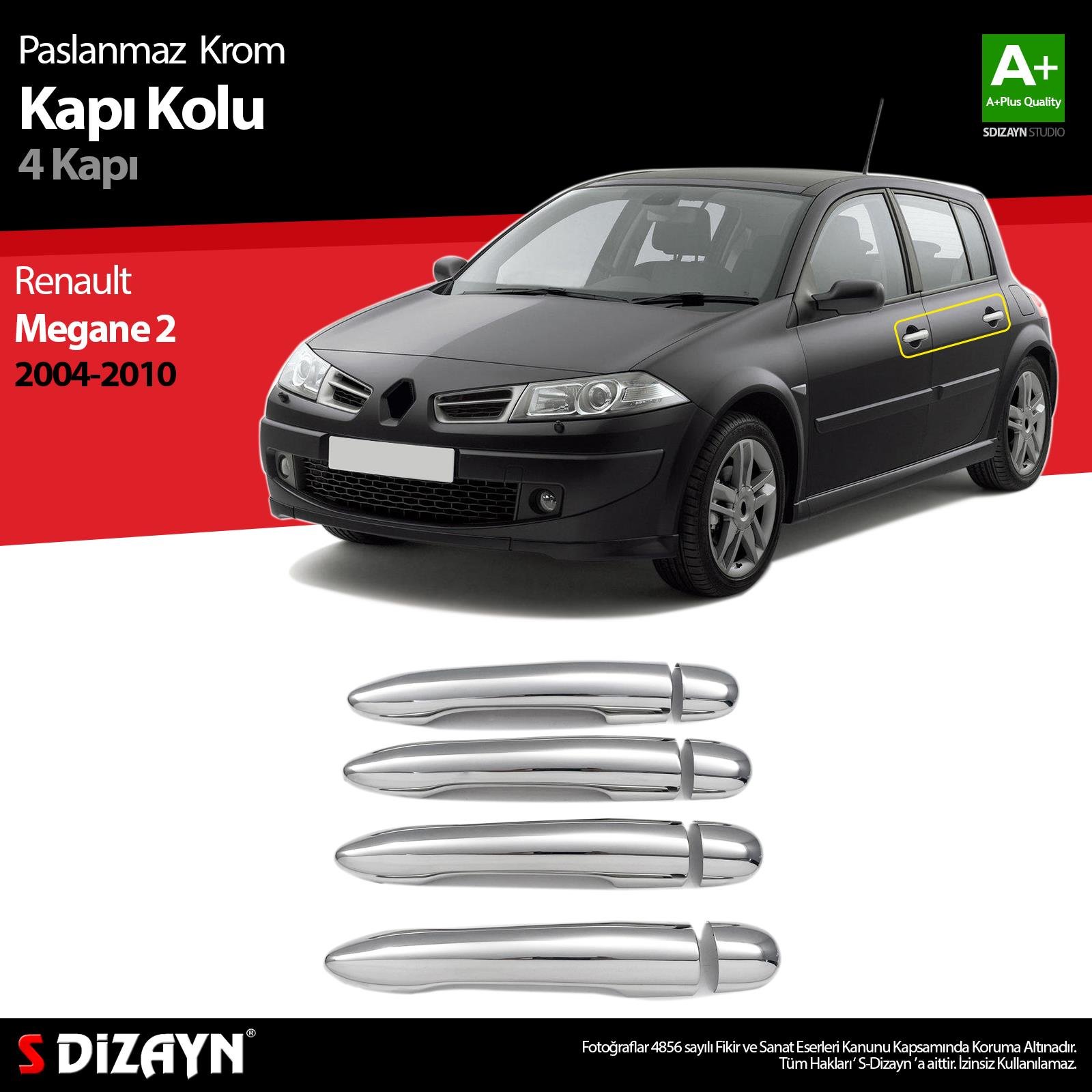 S-Dizayn Renault Megane 2 Krom Kapı Kolu 4 Kapı 2004-2010