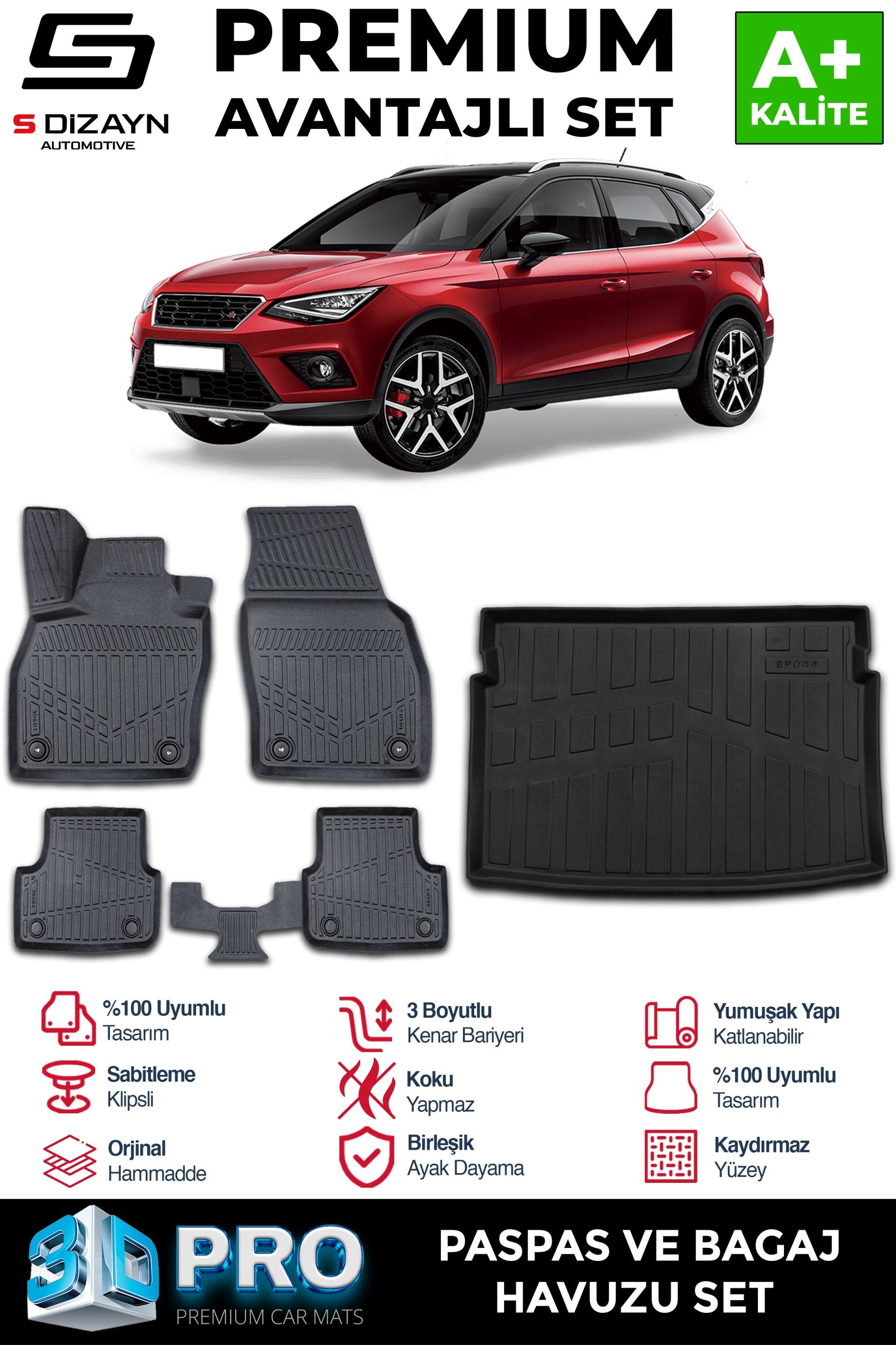 S-Dizayn Seat Arona 3D Pro Havuzlu Paspas ve Bagaj Havuzu Seti (2'li SET) 2017 Üzeri A+ Kalite