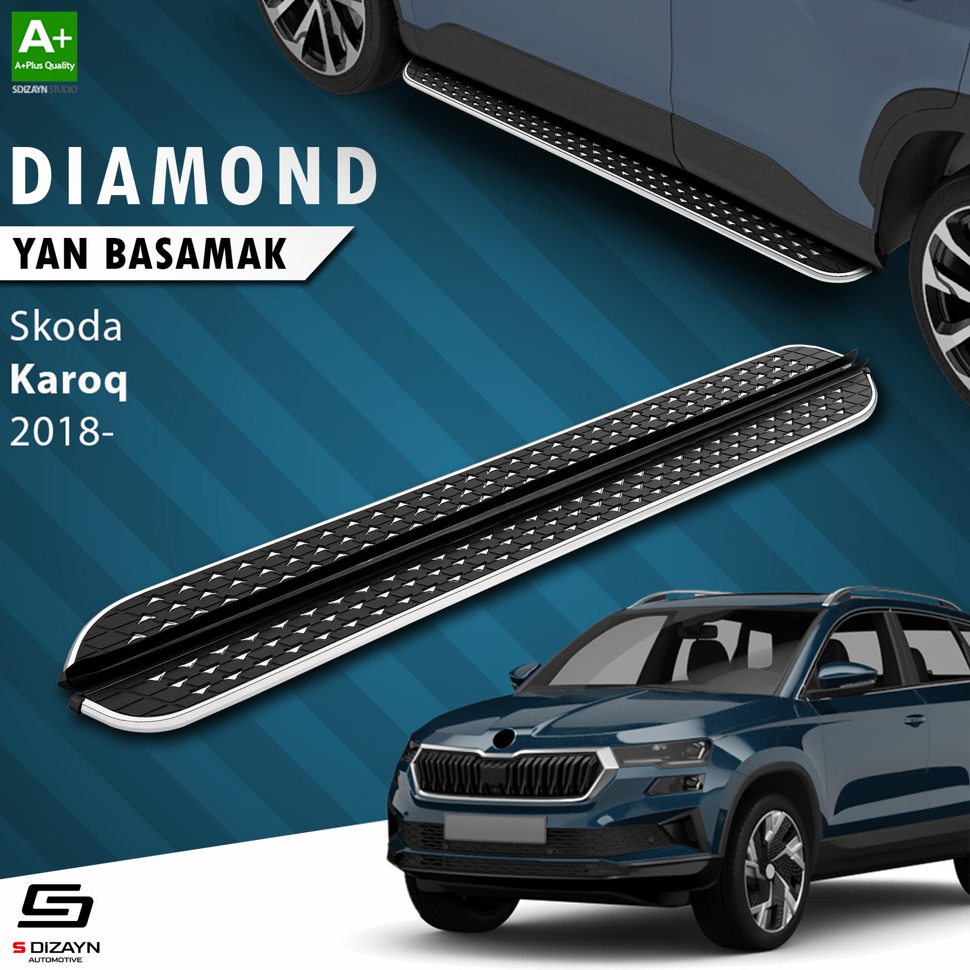 S-Dizayn Skoda Karoq Diamond Krom Yan Basamak 173 Cm 2018 Üzeri A+ Kalite