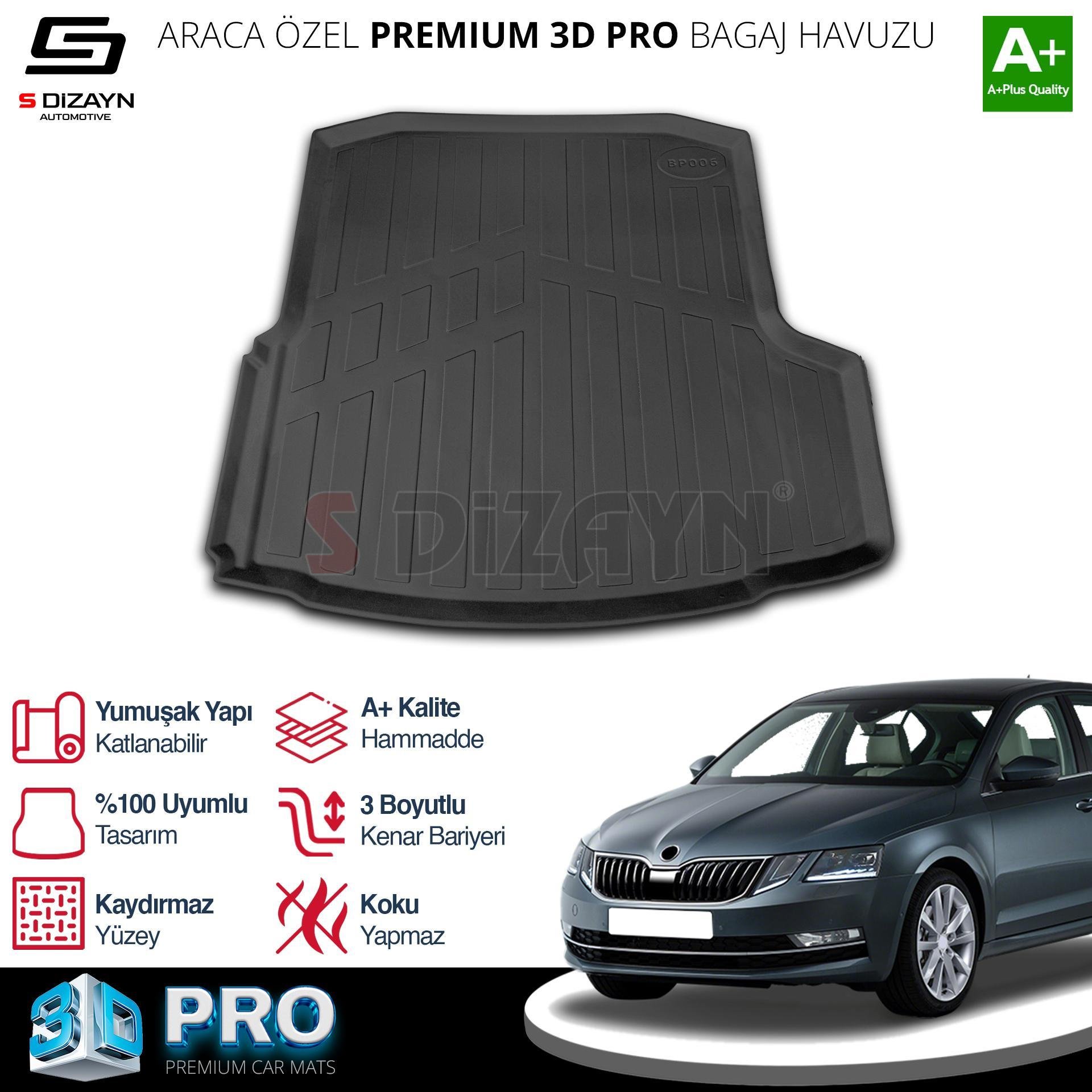 S-Dizayn Skoda Octavia 3D Pro Bagaj Havuzu 2013-2020 A+ Kalite