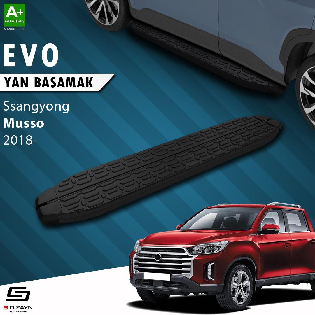 S-Dizayn Ssangyong Musso Evo Siyah Yan Basamak 203 Cm 2018 Üzeri A+ Kalite