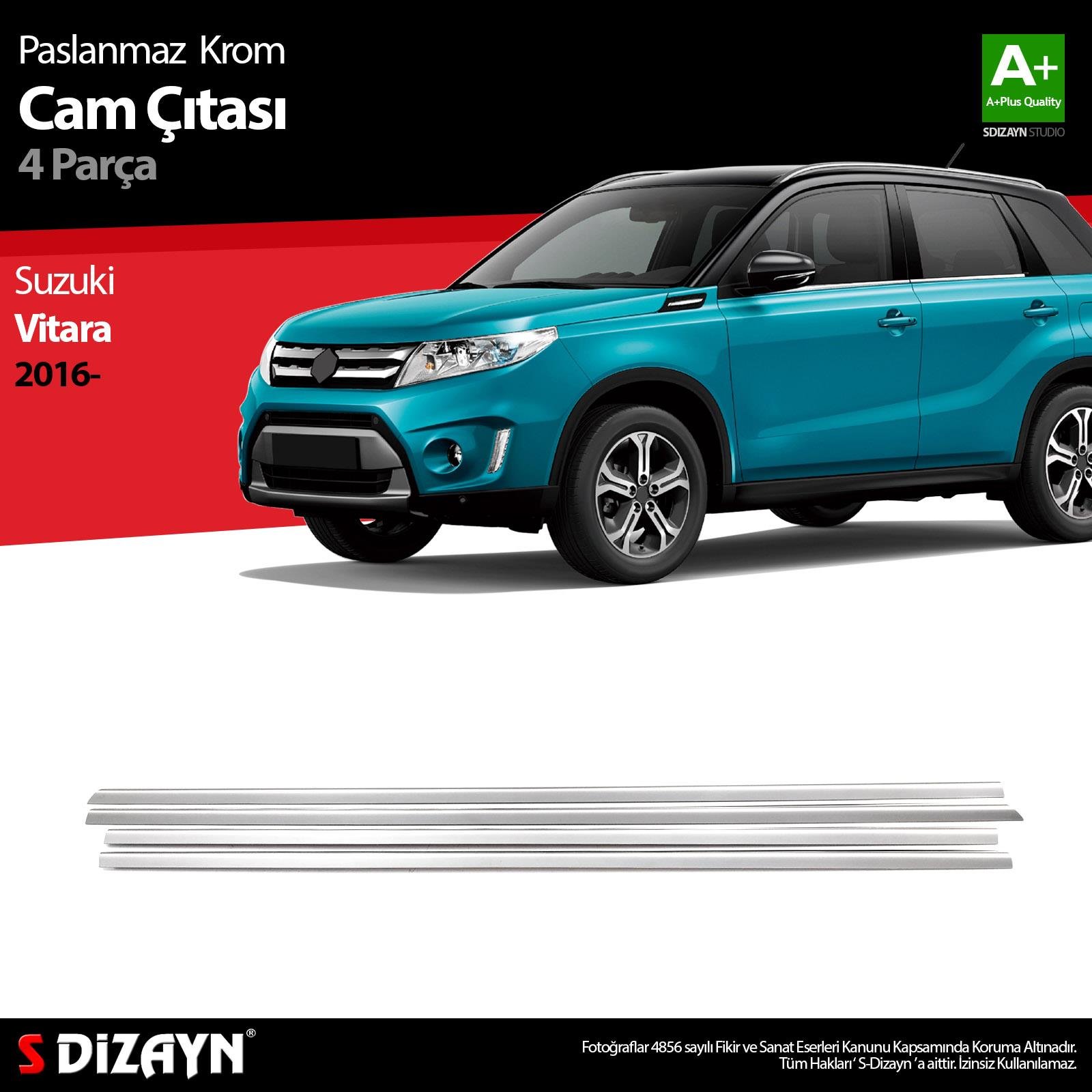 S-Dizayn Suzuki Vitara Krom Cam Çıtası 4 Prç. 2016-2019