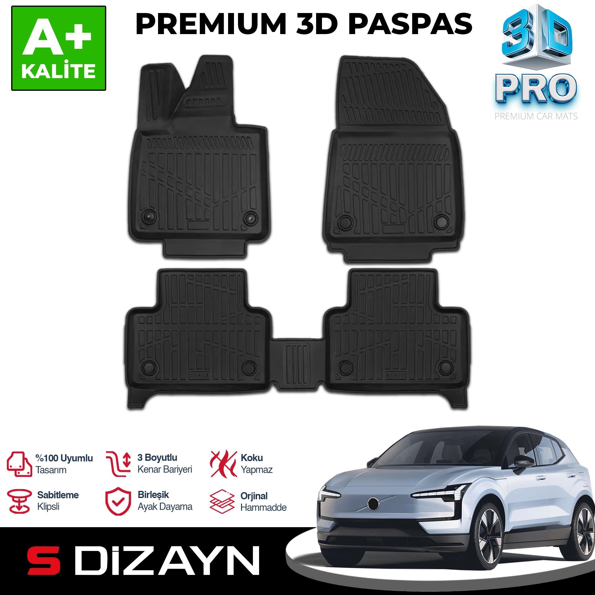 S-Dizayn Volvo EX30 3D Pro Havuzlu Paspas 2025 Üzeri A+ Kalite