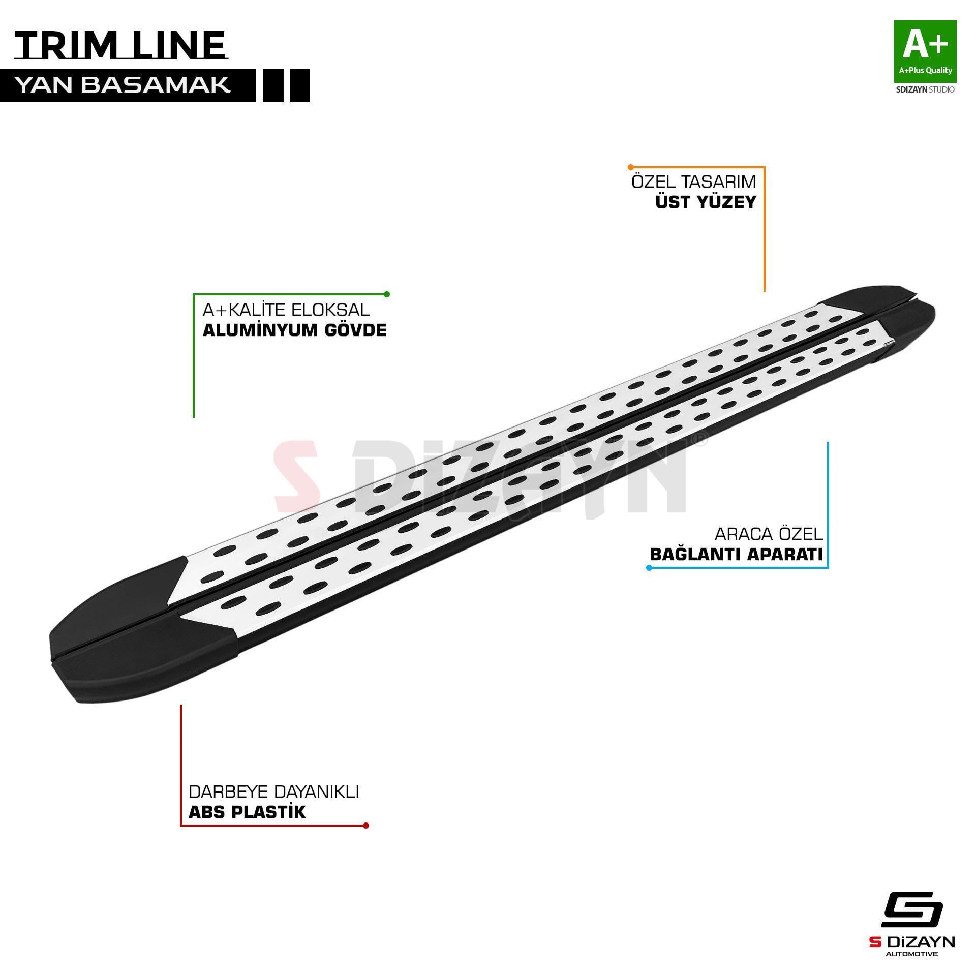 S-Dizayn VW Caddy 3 TrimLine Gri Yan Basamak 193 Cm 2004-2020 A+ Kalite