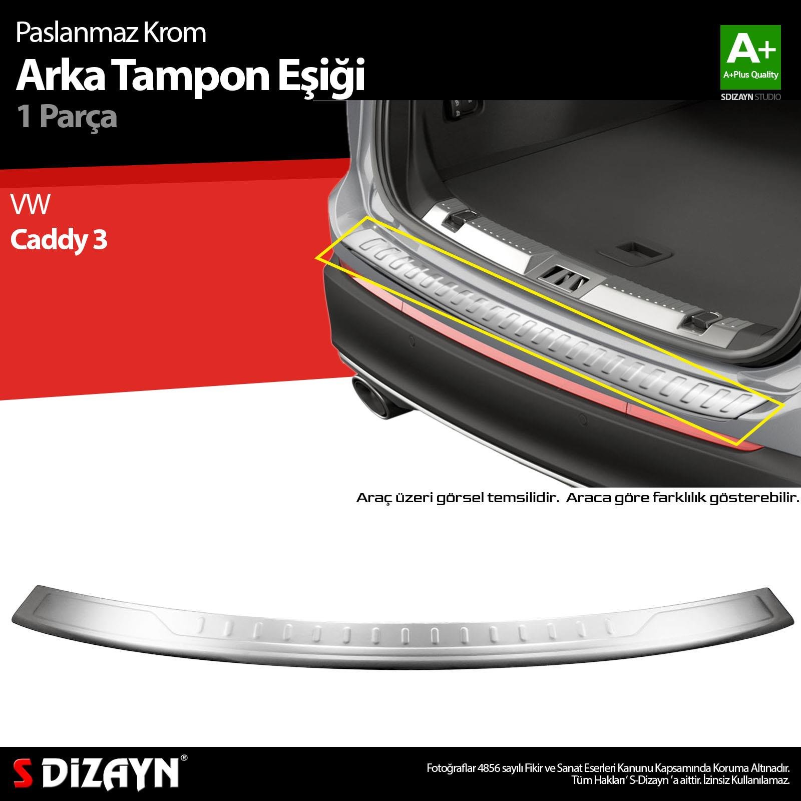 S-Dizayn VW Caddy Krom Arka Tampon Eşiği 2015-2020