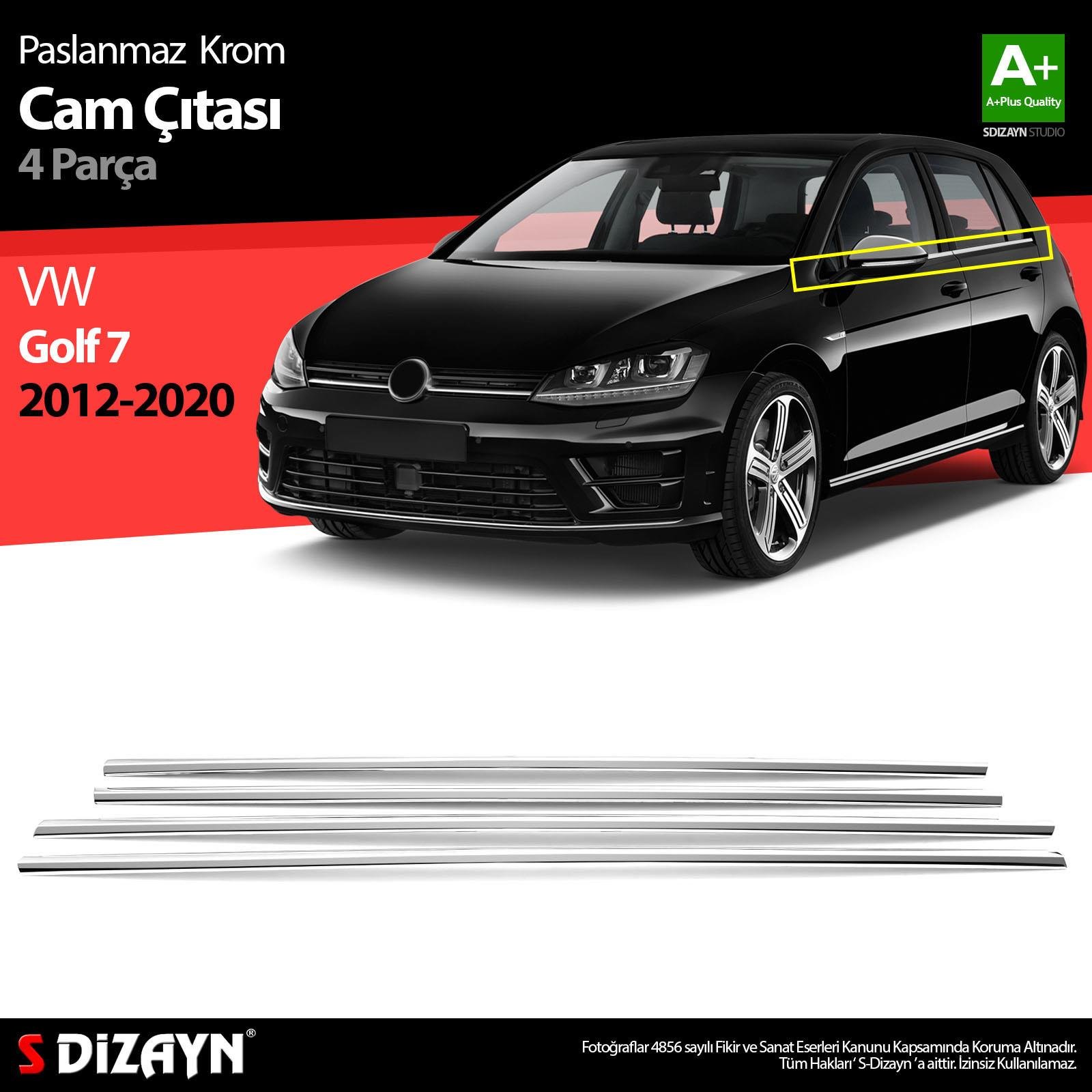 S-Dizayn VW Golf 7 Krom Cam Çıtası 4 Prç 2013-2020