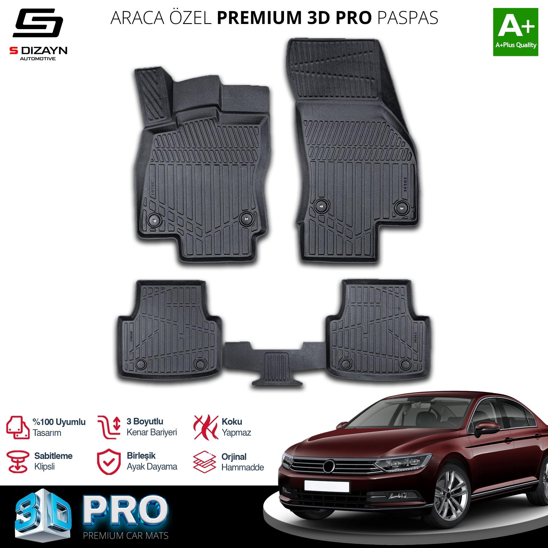 S-Dizayn VW Passat B8 3D Pro Havuzlu Paspas 2015-2019 A+ Kalite