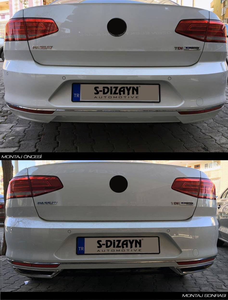 S-Dizayn VW Passat B8 Krom Egzoz Görünümü Difüzör R Line Still 2 Parça 2015-2019