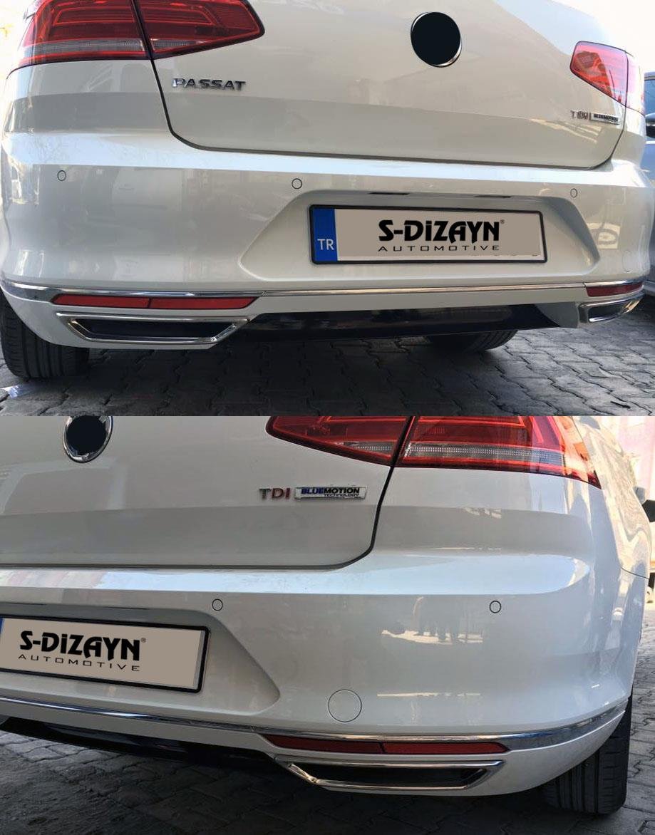 S-Dizayn VW Passat B8 Krom Egzoz Görünümü Difüzör R Line Still 2 Parça 2015-2019