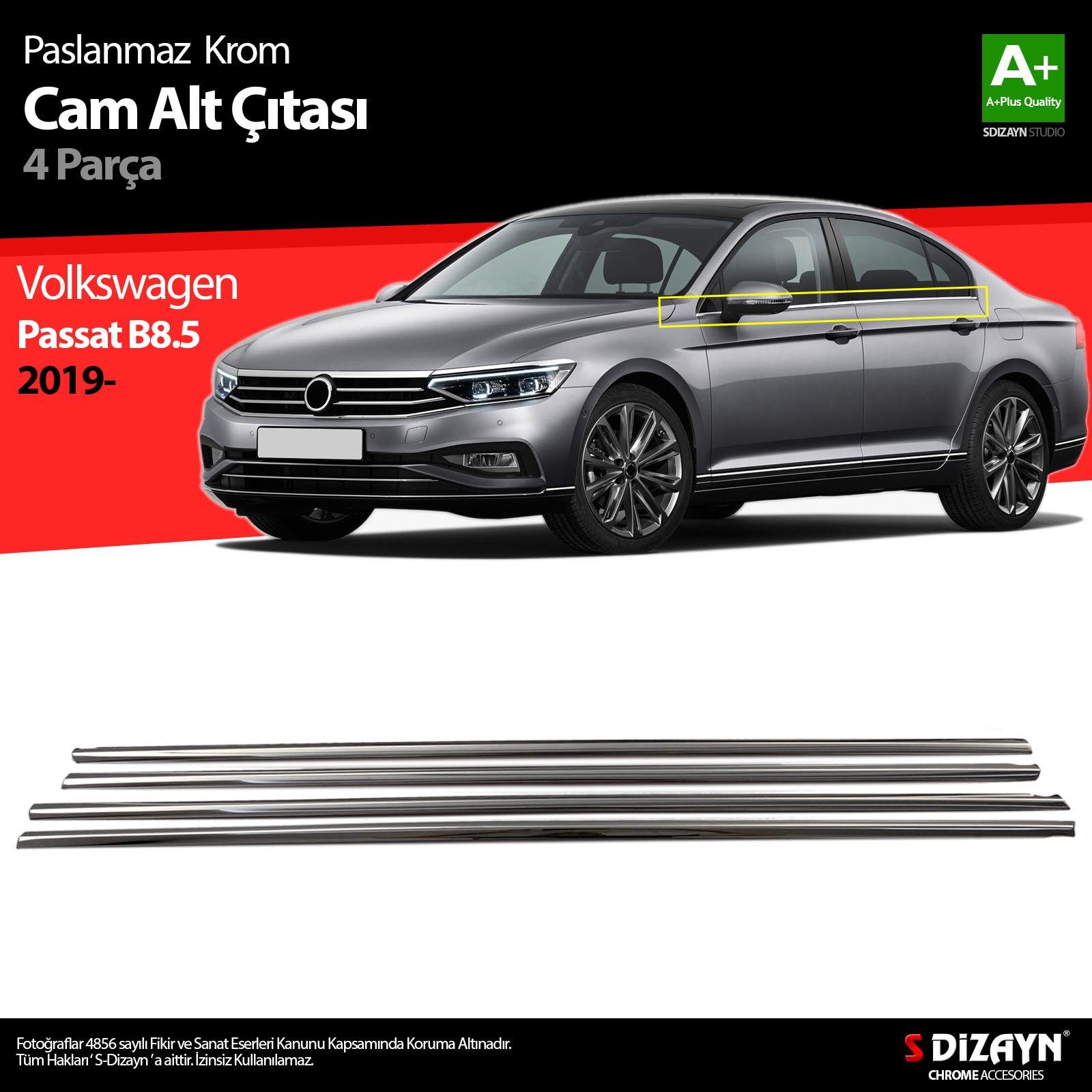 S-Dizayn VW Passat B8.5 Krom Cam Çıtası 4 Parça 2019-2023