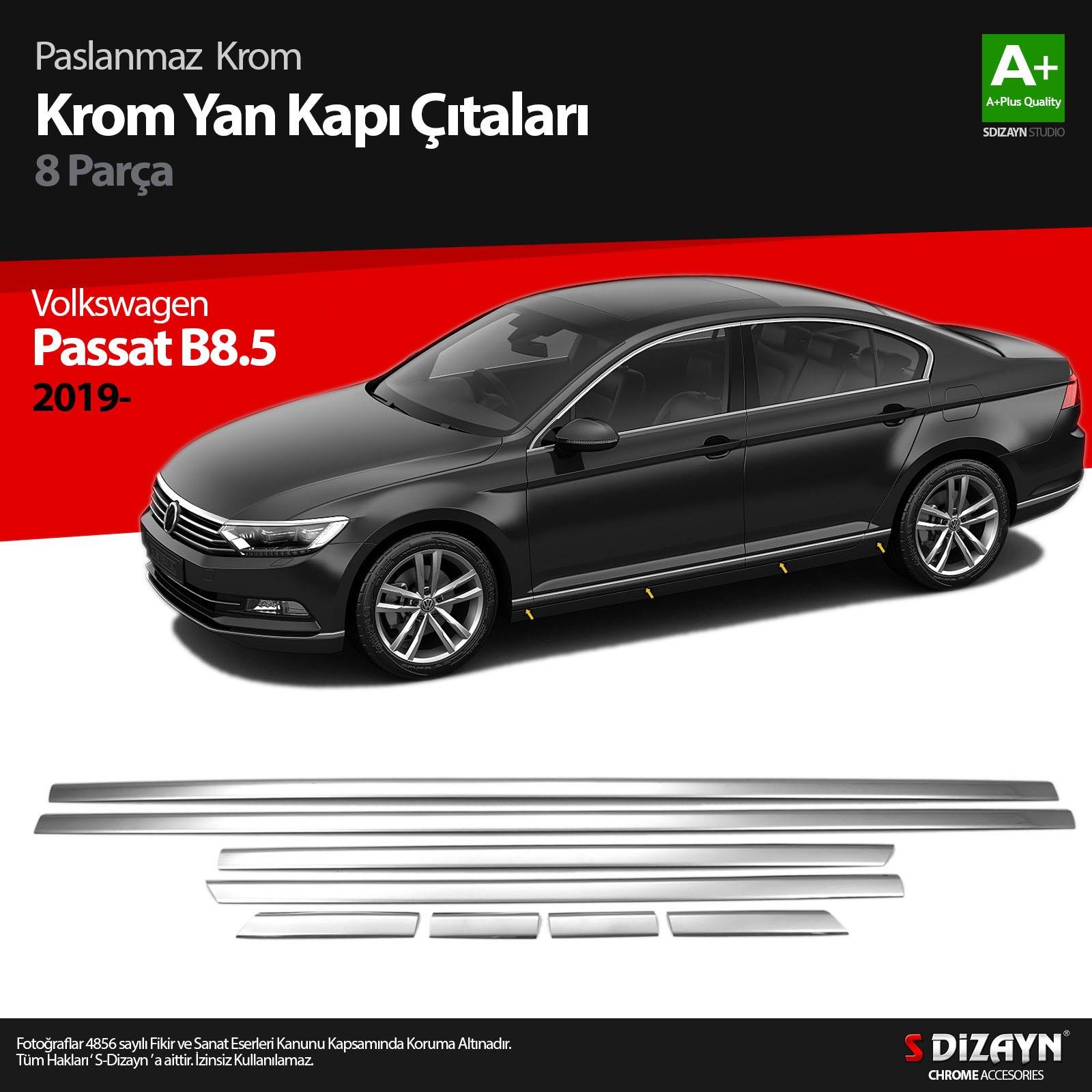 S-Dizayn VW Passat B8.5 Krom Yan Kapı Çıtası 8 Parça 2019-2023