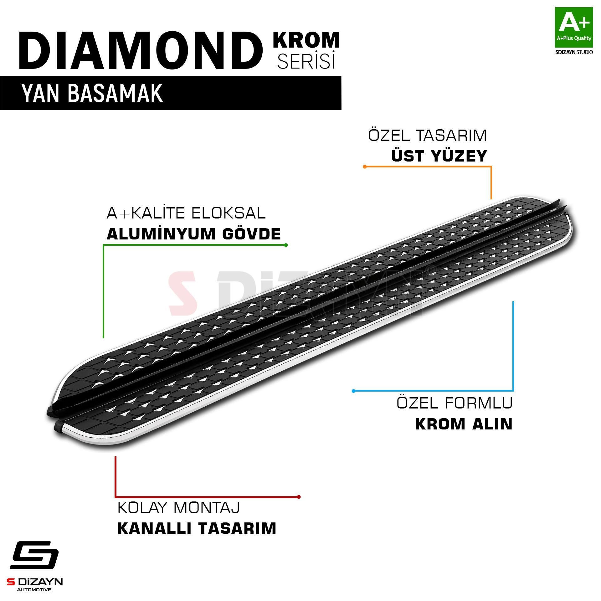 S-Dizayn VW T-Roc Diamond Krom Yan Basamak 173 Cm 2019 Üzeri A+ Kalite