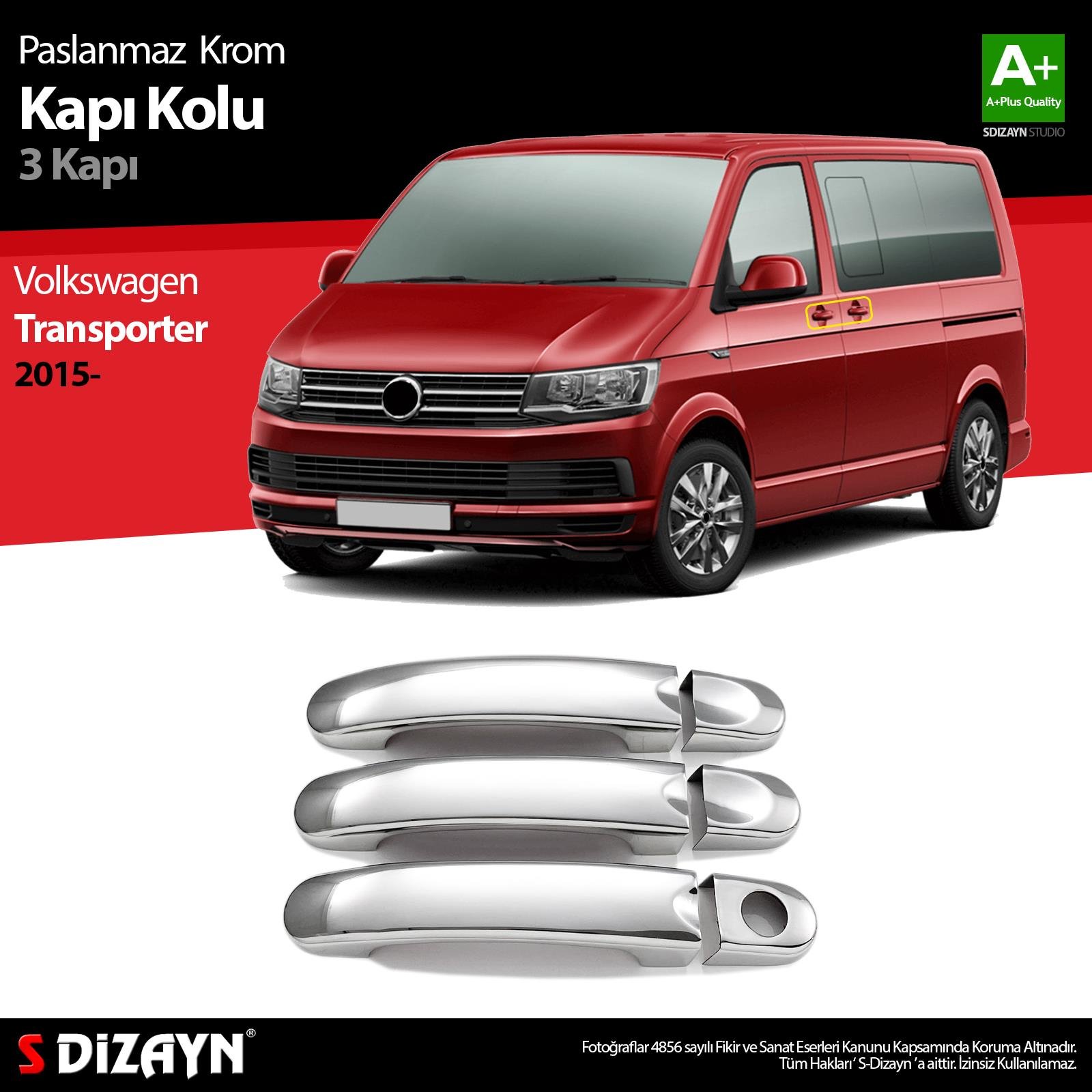 S-Dizayn VW T6 Transporter Krom Kapı Kolu 3 Kapı 2015-2019