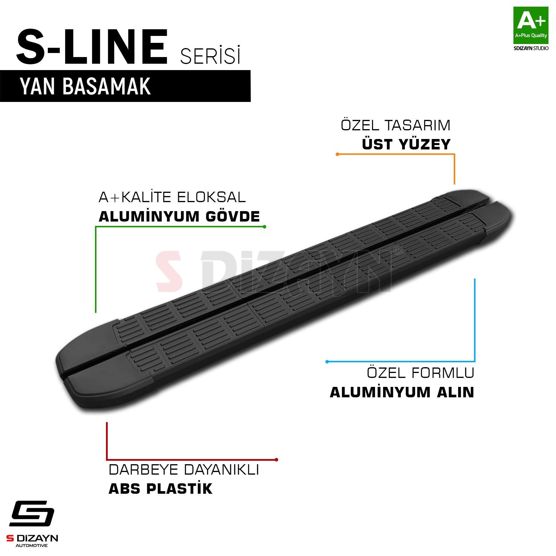 S-Dizayn VW Transporter T6.1 Kısa Şase S-Line Siyah Yan Basamak 213 Cm 2019-2025 A+ Kalite