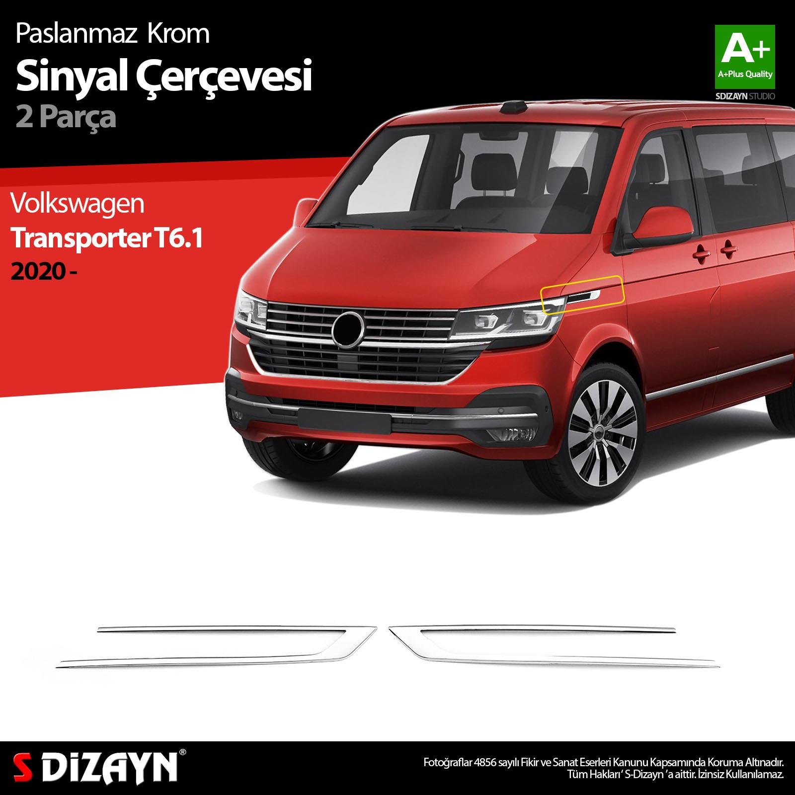 S-Dizayn VW Transporter T6.1 Krom Sinyal Çerçevesi 2 Prç. 2020-2025