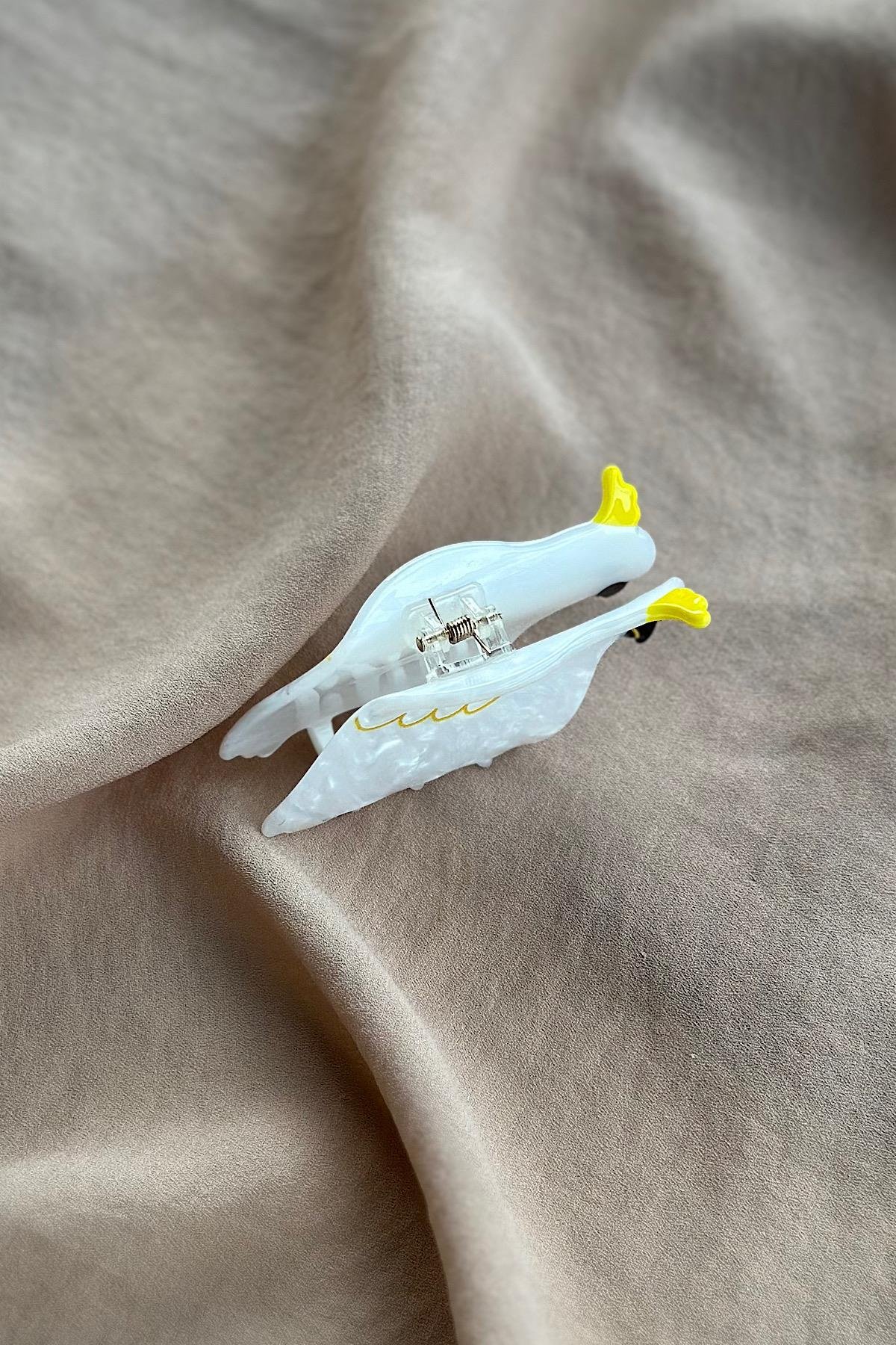 Beyaz Kuş Detaylı Sedefli Lüks Kemik Mandal Toka