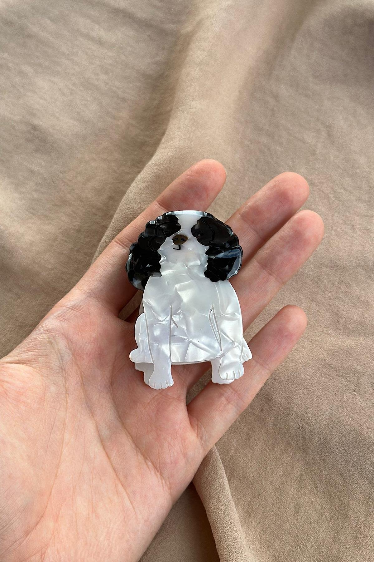 Black White Dog Design Lüks Kemik Mandal Toka