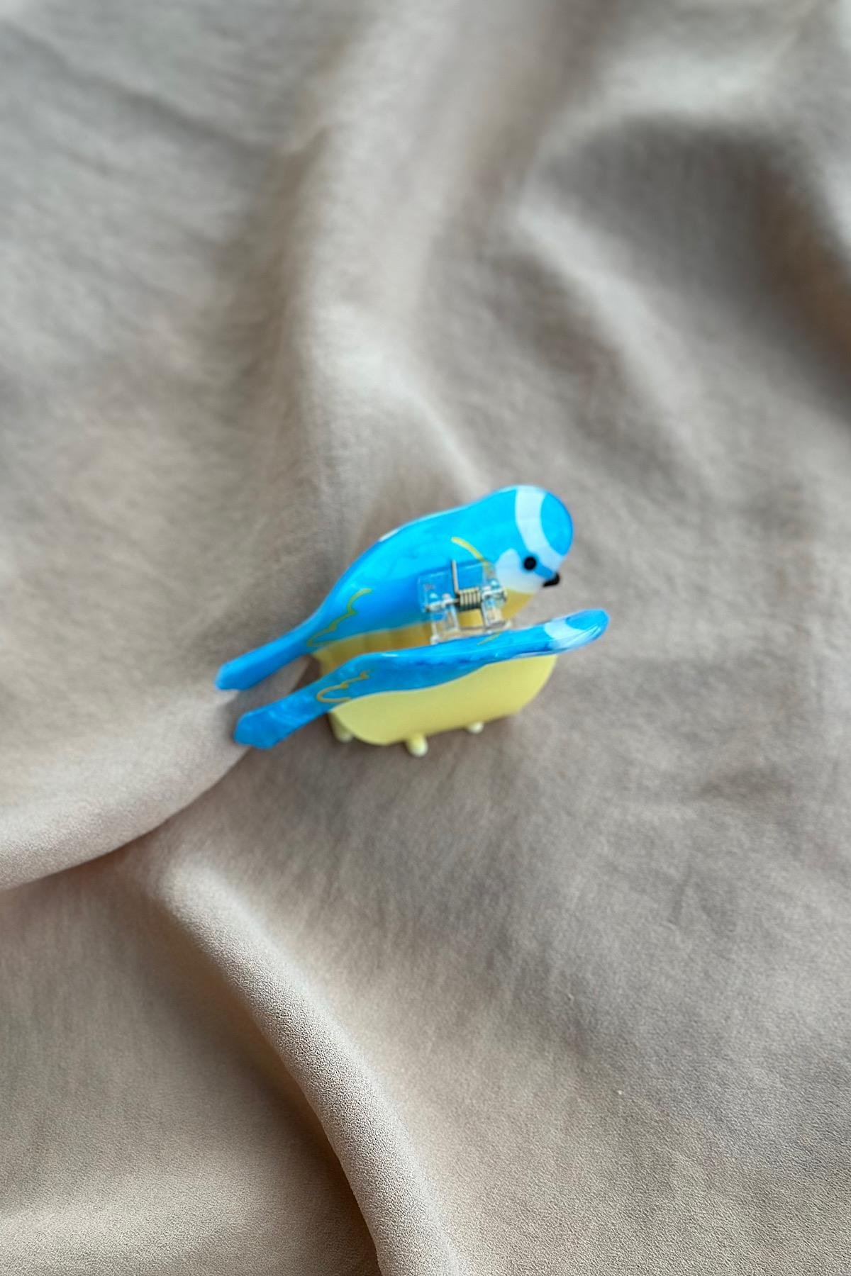 Mavi Kuş Detaylı Lüks Kemik Mandal Toka