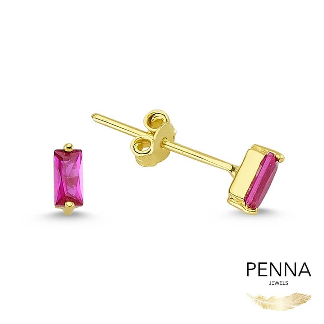 Baget Taşlı Stud Küpe – Bagu Pembe