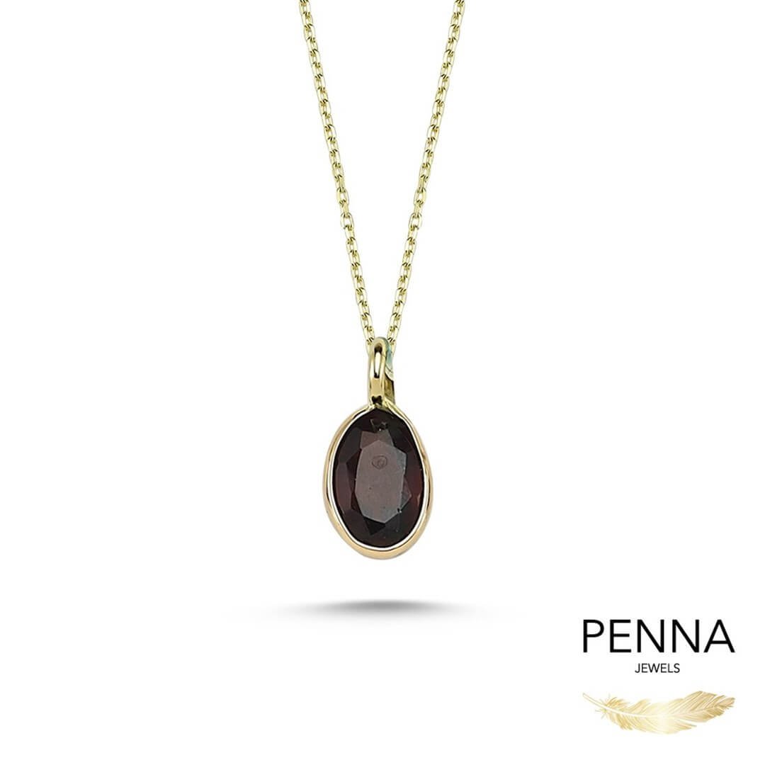Garnet Taşlı Kolye- Oval Kesim