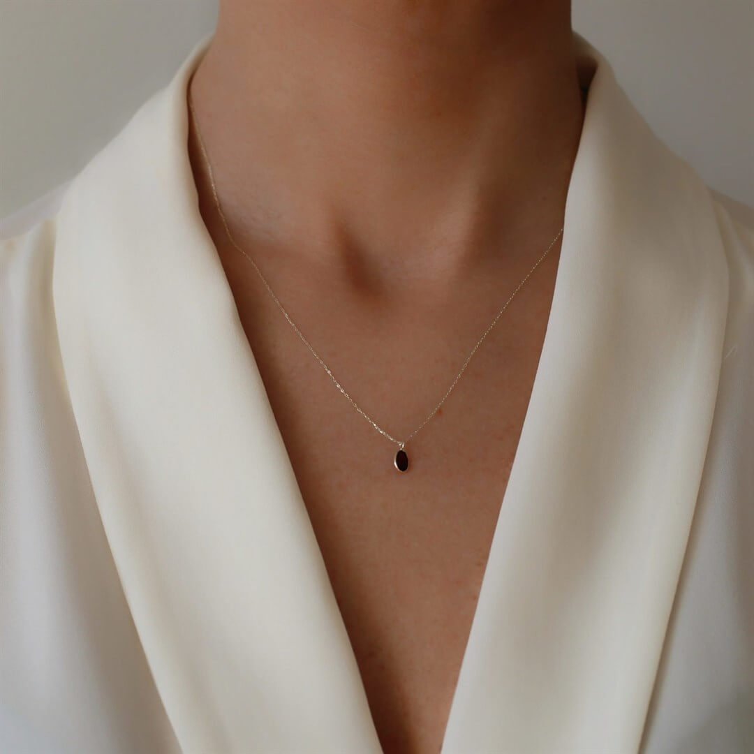 Garnet Taşlı Kolye- Oval Kesim