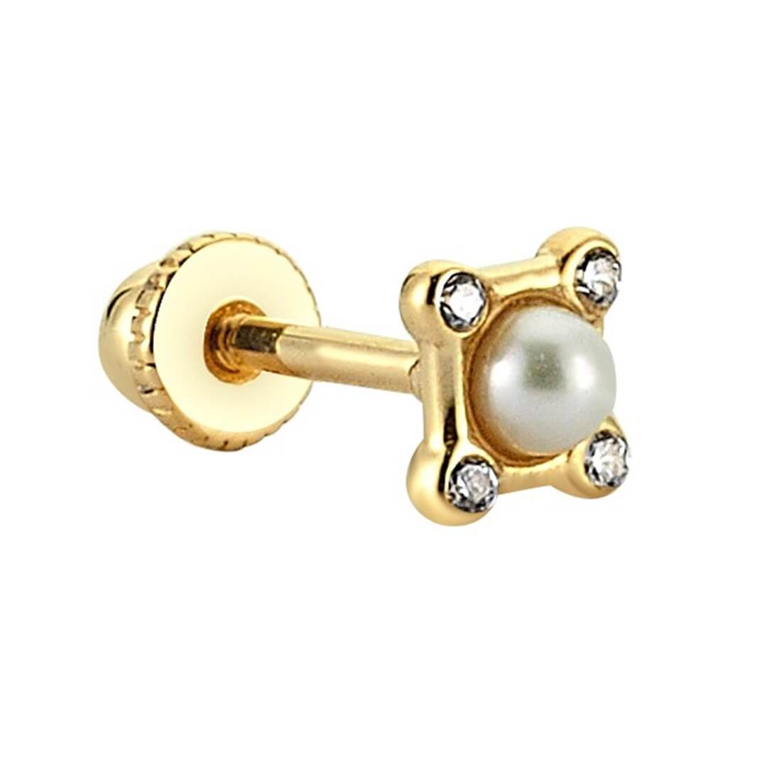 Helix Altın Piercing – Dört Taşlı Kare İnci