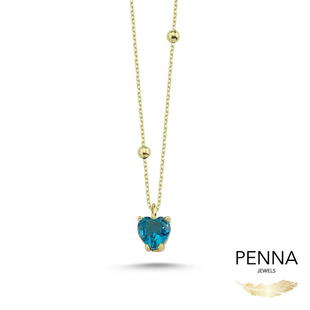Kalp Kesim London Blue Topaz Mini Toplu Altın Kolye – Amore