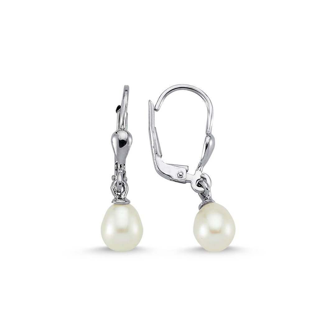 Naturel Damla İnci Sallantılı Altın Küpe – 6.5 mm