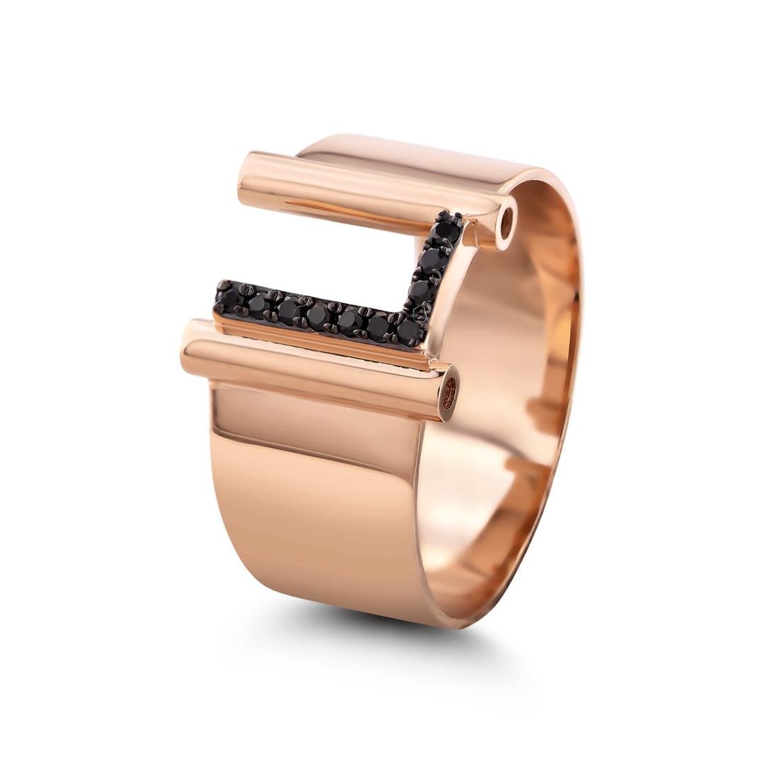 Pırlanta Yüzük 0.07 Karat Siyah Pırlanta Harf Yüzük - L Harfi - Penna Jewels