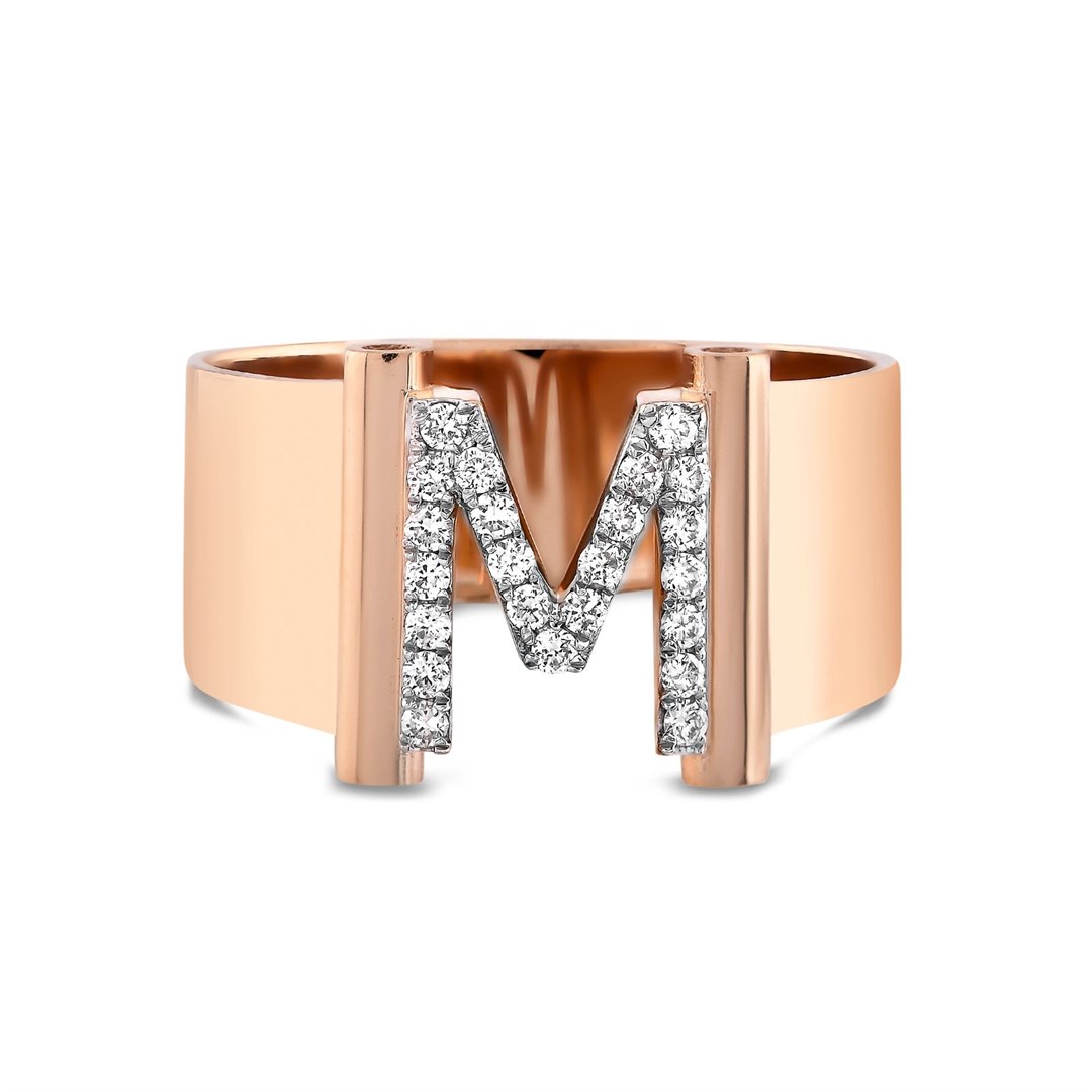 Pırlanta Yüzük 0.13 Karat Pırlanta Harf Yüzük - M Harfi - Penna Jewels