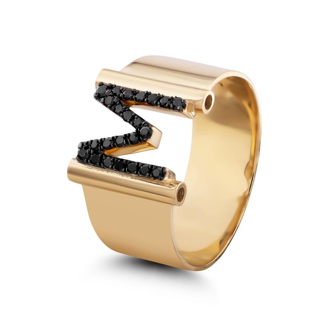 Pırlanta Yüzük 0.13 Karat Siyah Pırlanta Harf Yüzük - M Harfi - Penna Jewels