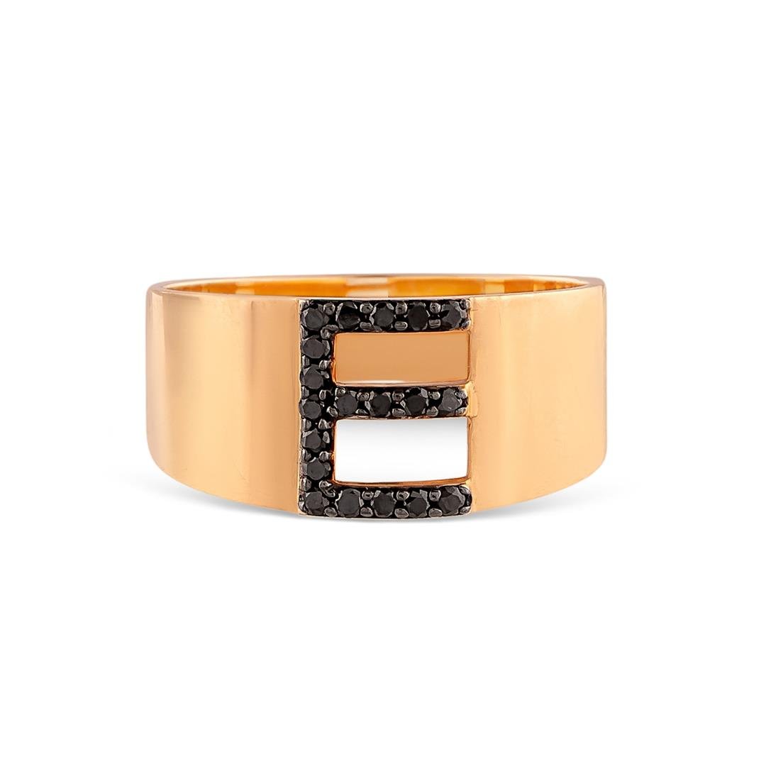 Pırlanta Yüzük0.09 Karat Siyah Pırlanta Harf Yüzük - E Harfi - Penna Jewels