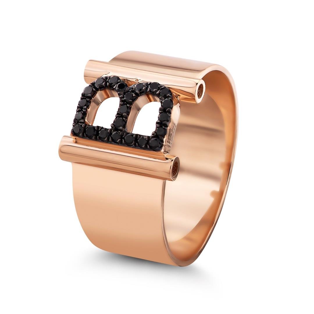 Pırlanta Yüzük0.9 Karat Siyah Pırlanta Harf Yüzük - B Harfi - Penna Jewels