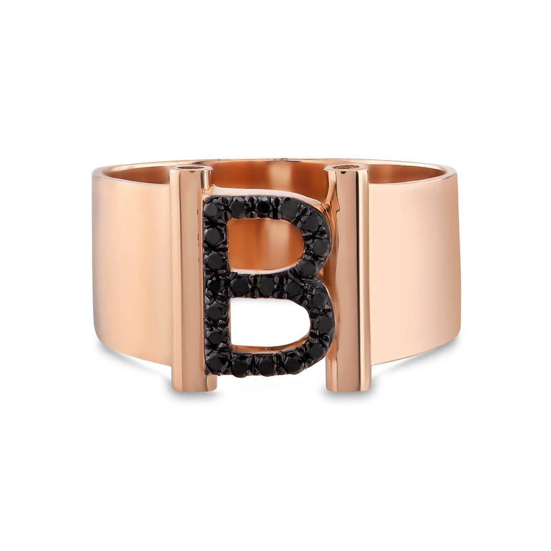 Pırlanta Yüzük0.9 Karat Siyah Pırlanta Harf Yüzük - B Harfi - Penna Jewels