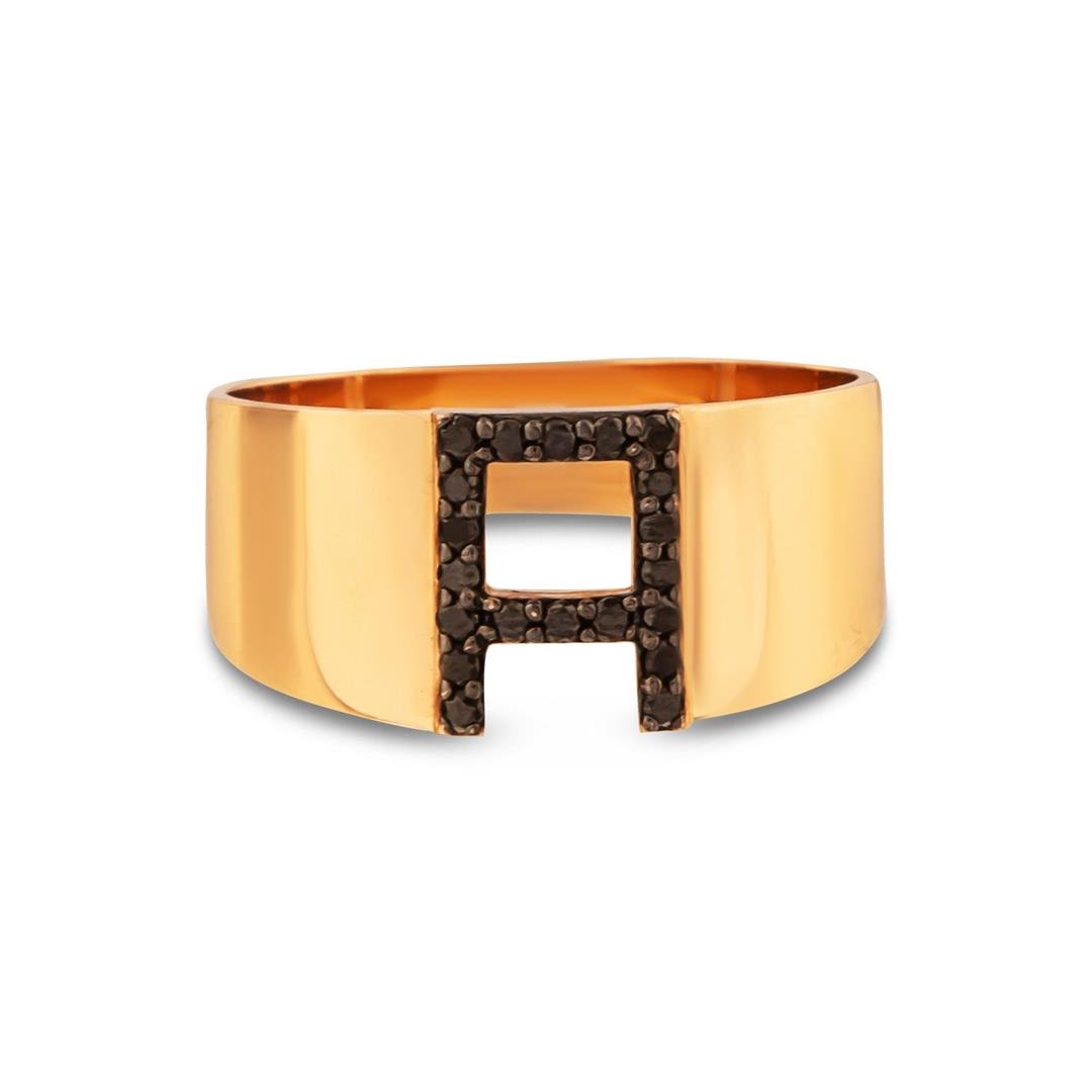 Pırlanta Yüzük 0.09 Karat Siyah Pırlanta Harf Yüzük - A Harfi - Penna Jewels