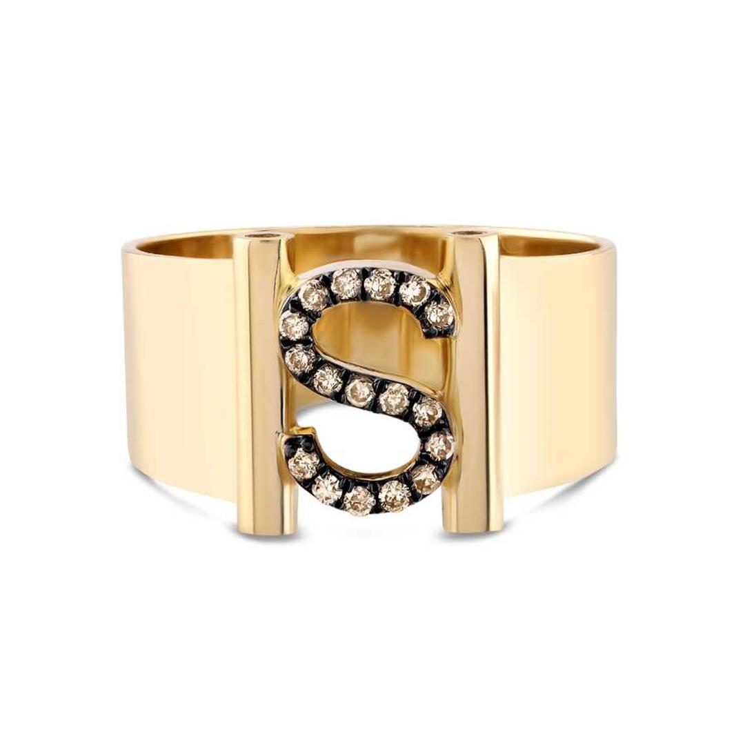 Pırlanta Yüzük 0.11 Karat Kahverengi Pırlanta Harf Yüzük - S Harfi - Penna Jewels