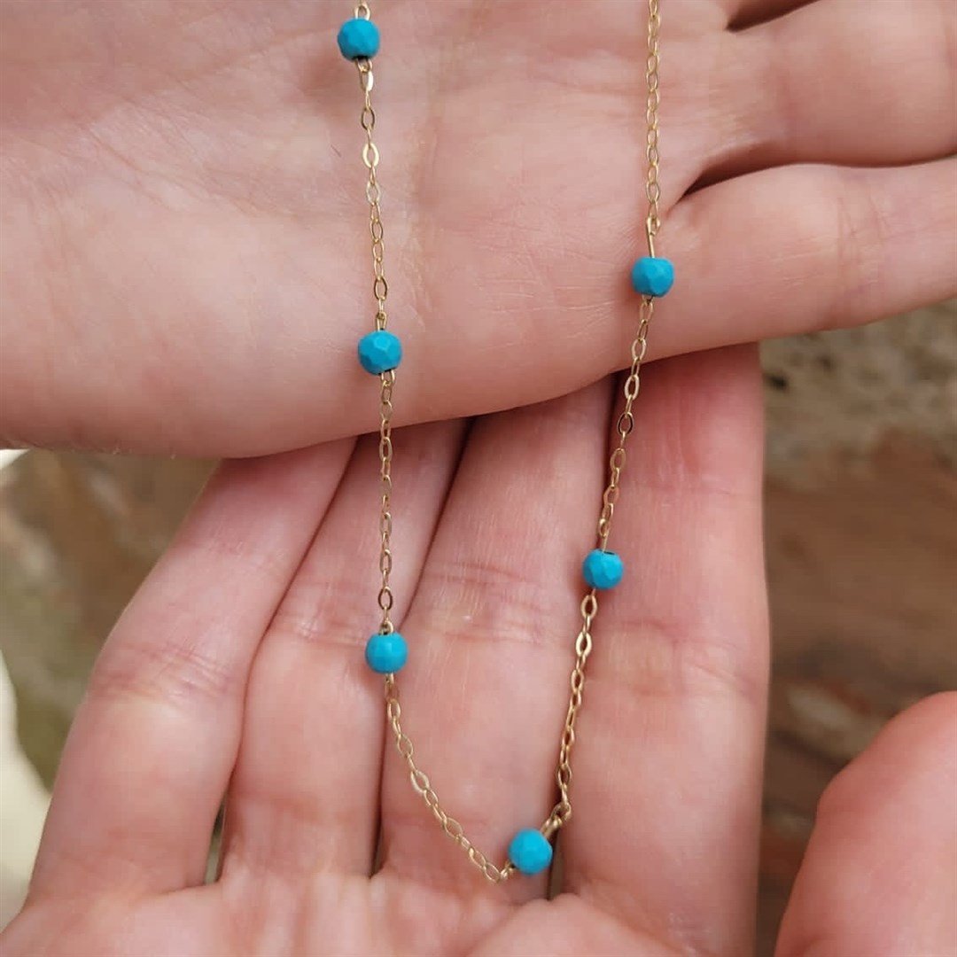 Naturel Taşlı KolyeMagro Klasik  Altın Kolye – Mavi Turkuaz Taşlı - Penna Jewels