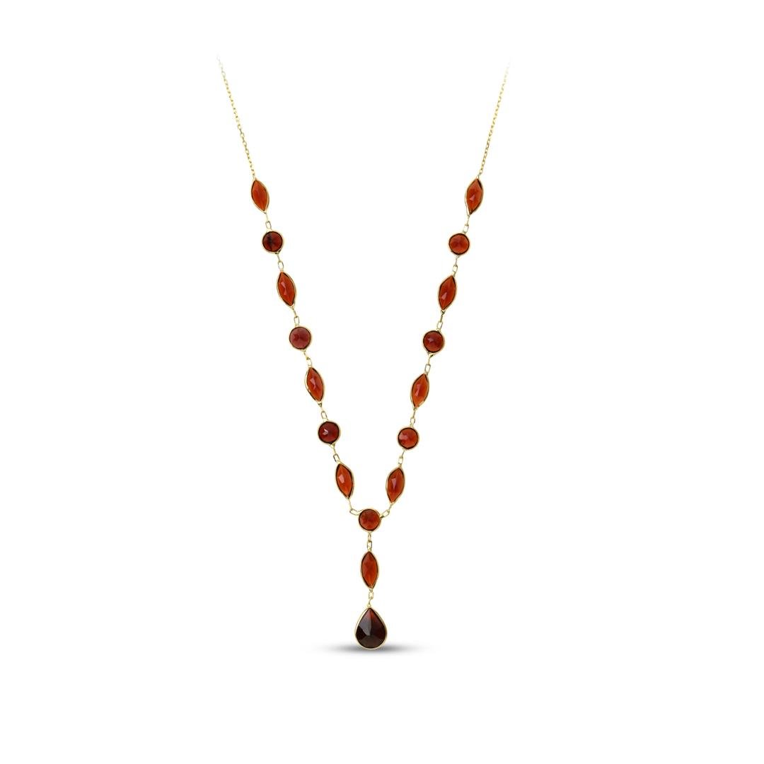 Naturel Taşlı KolyeGarnet Sıra Sallantılı Altın Kolye-Penna Jewels