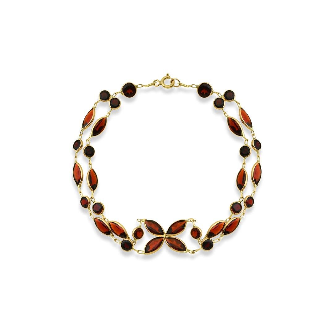 Doğal Taşlı BileklikGarnet Taşlı Çift Sıra Altın Bileklik-Penna Jewels