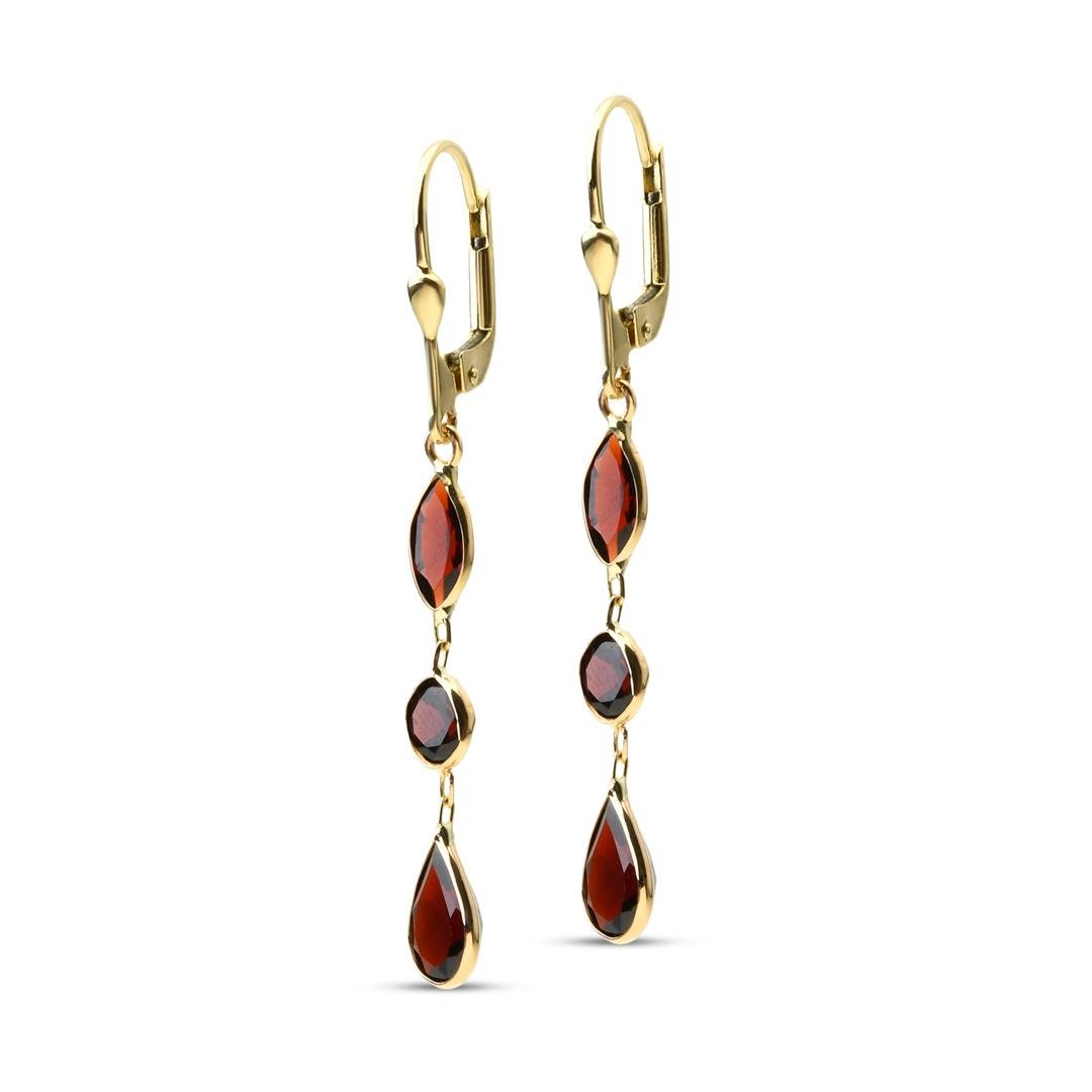 Naturel Taşlı KüpeGarnet Taşlı Sallantılı Altın Küpe-Penna Jewels