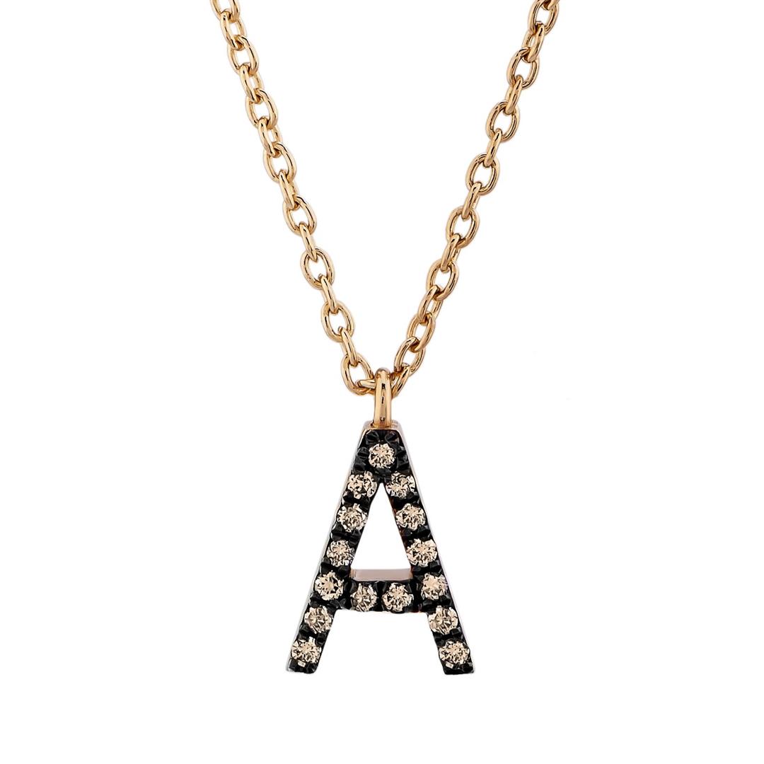 Pırlanta KolyeKahverengi Pırlantalı Harfli Altın Kolye-A-Penna Jewels